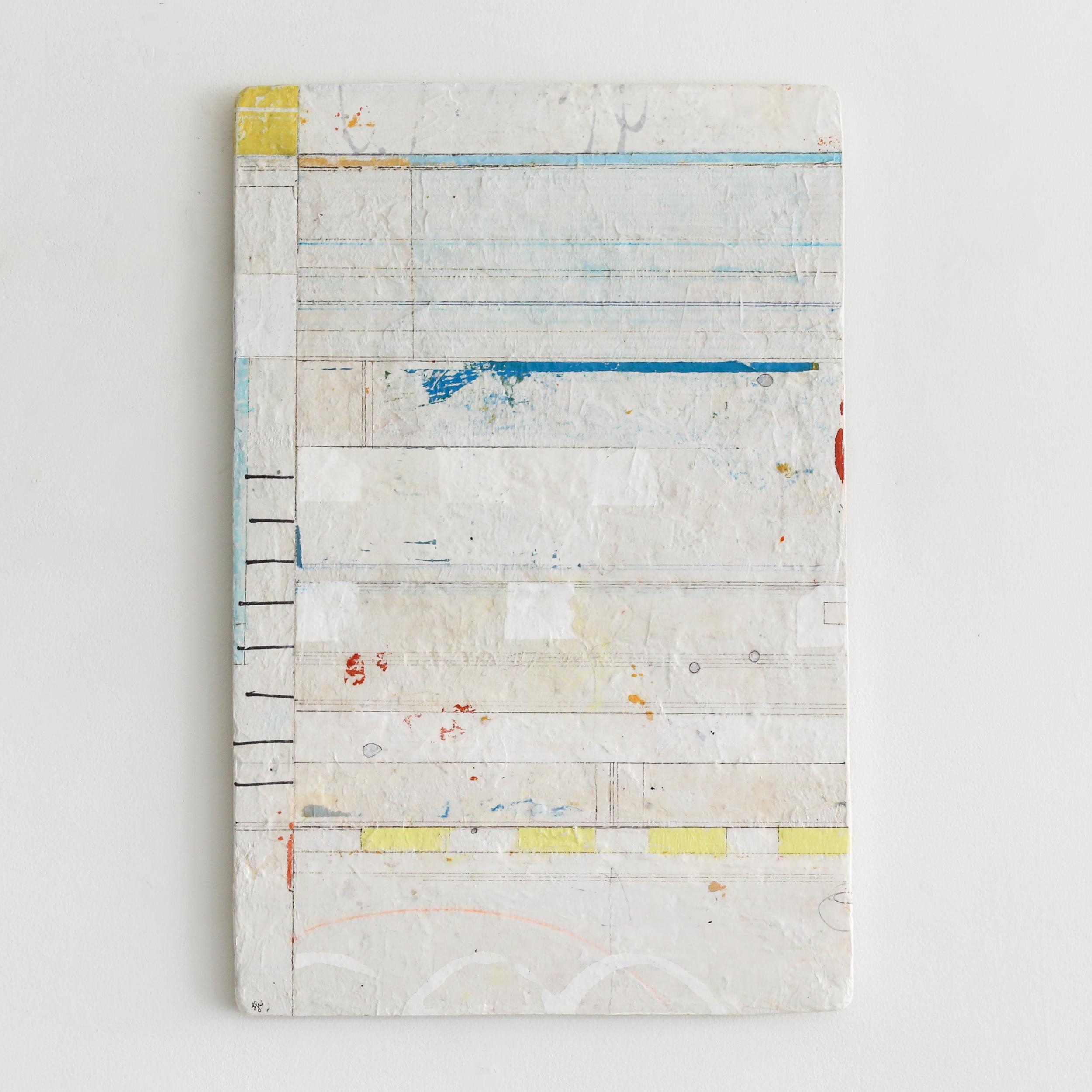 Navigation by artist Lisa Weiss is a contemporary abstract blue, white, grey, and yellow mixed media on panel that measures 30 x 20 and is priced at $1,500. 

Lisa Weiss’ work is about mark making, patterning, spontaneous movement, momentary