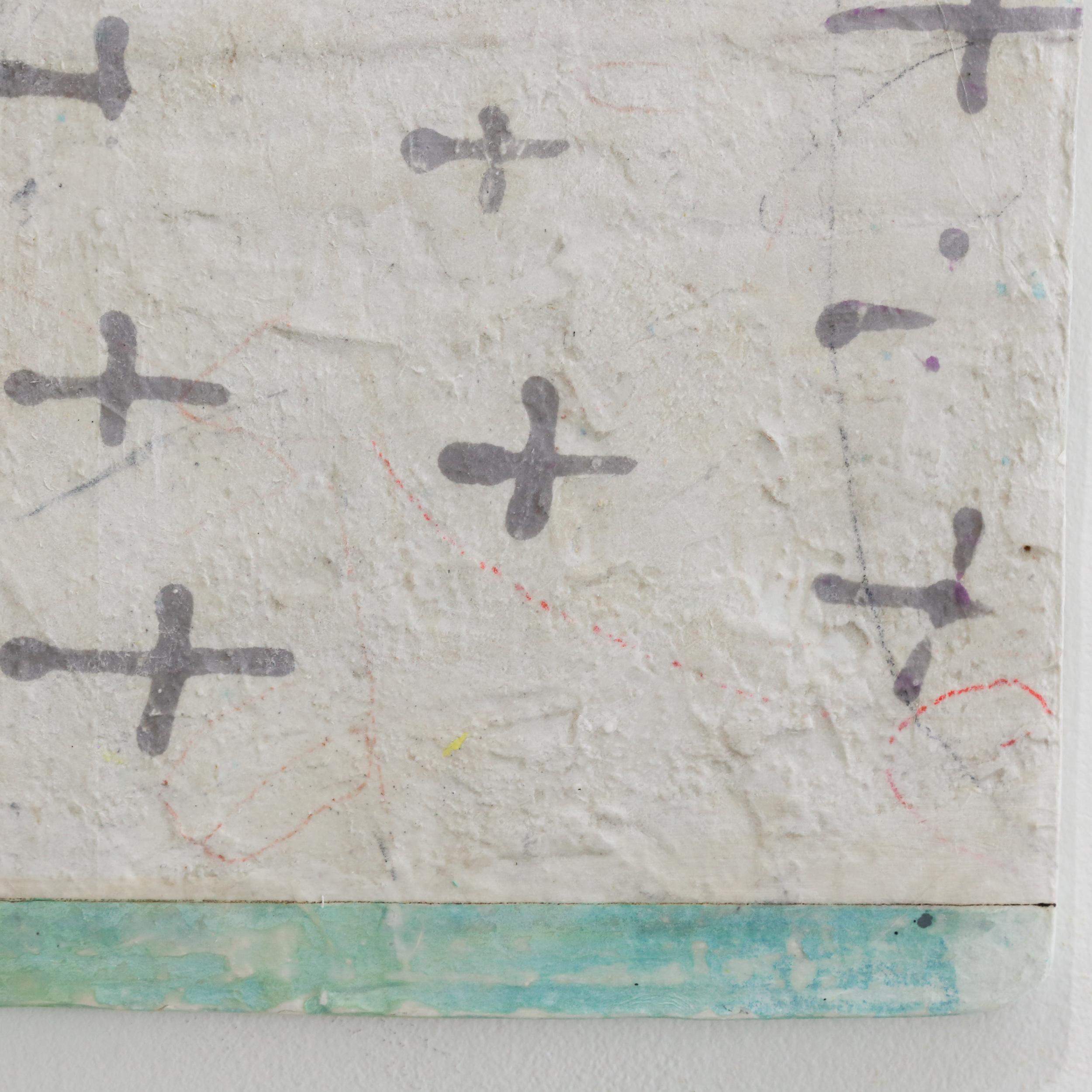 Stargazer by artist Lisa Weiss is a contemporary abstract yellow, white, grey, and turquoise mixed media on panel that measures 30 x 16 and is priced at $1,000. 

Lisa Weiss’ work is about mark making, patterning, spontaneous movement, momentary