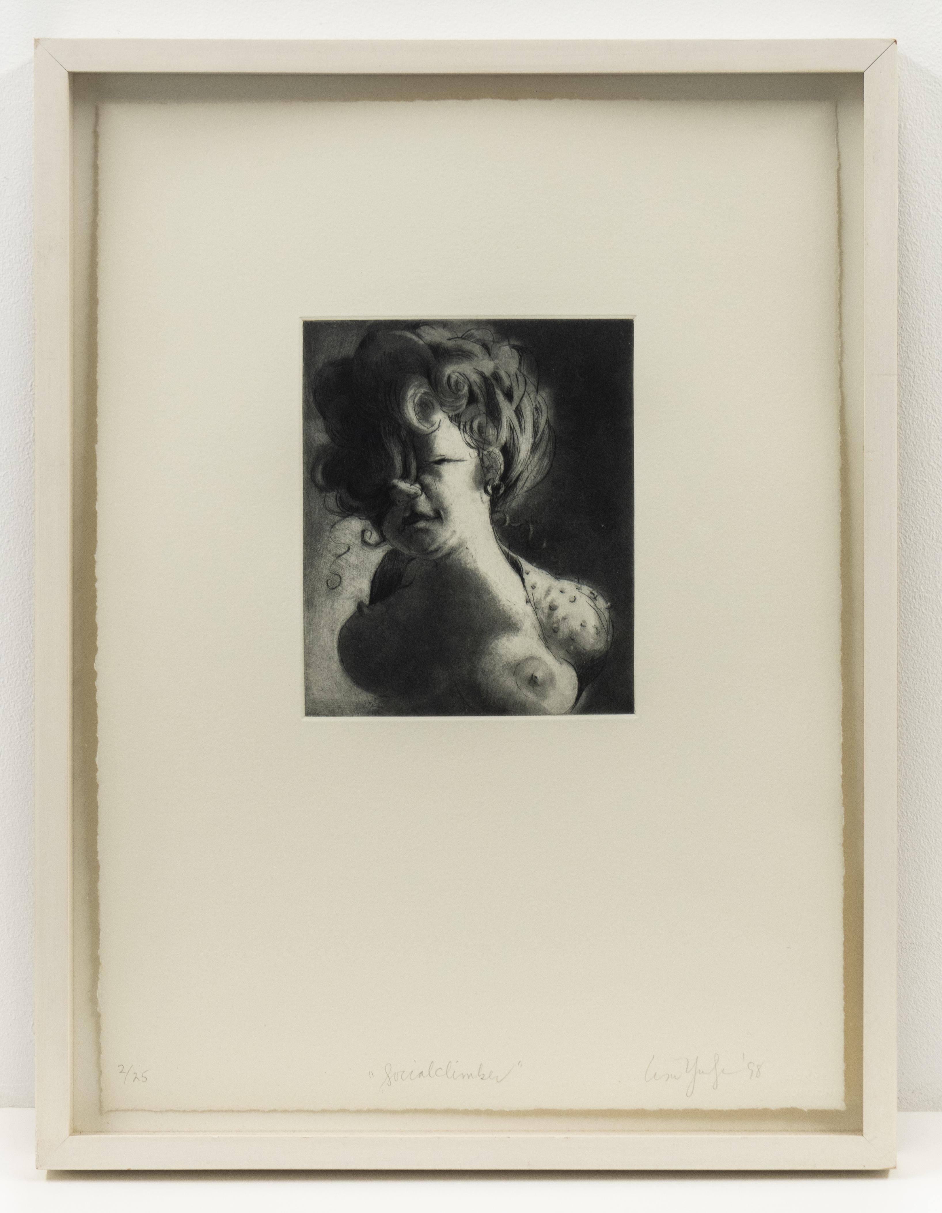 Social Climber, intaglio and mezzotint portrait on paper by Lisa Yuskavage, 90s For Sale 1