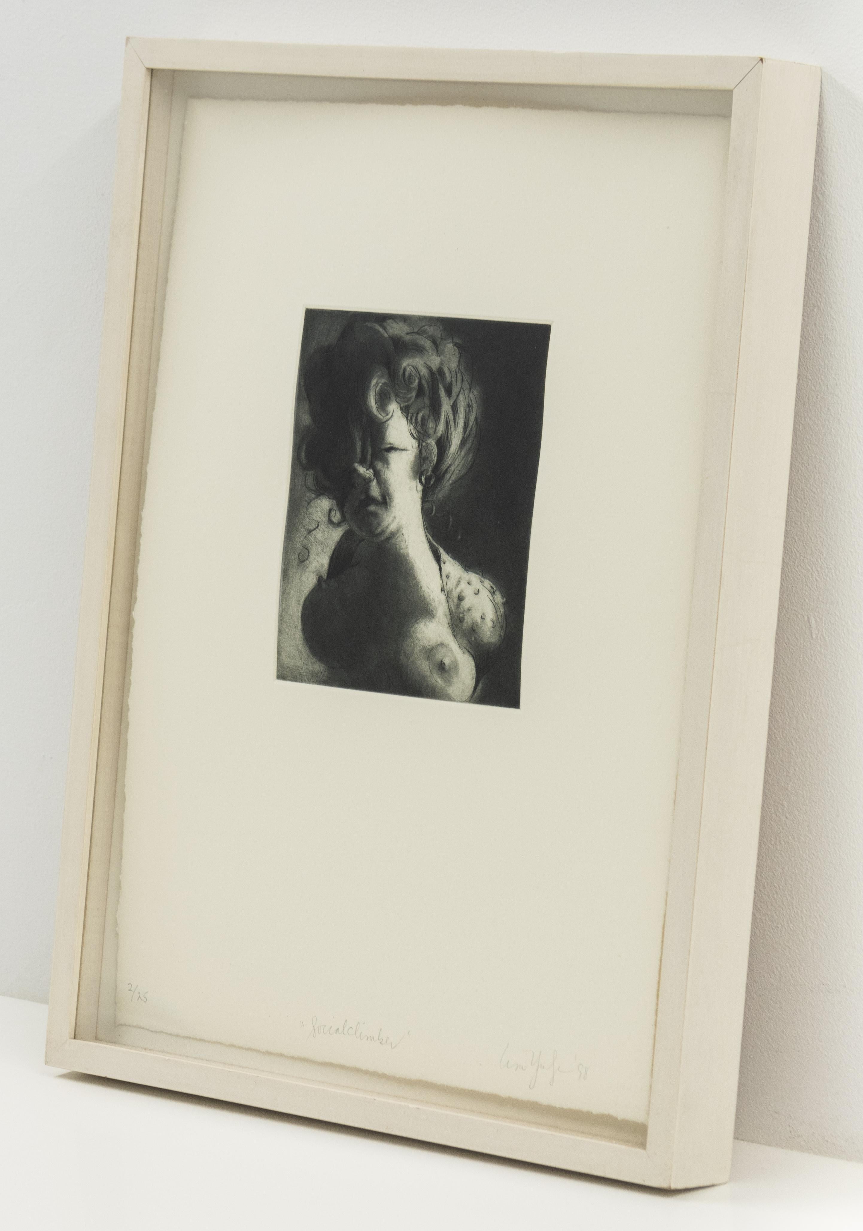 Social Climber, intaglio and mezzotint portrait on paper by Lisa Yuskavage, 90s For Sale 2