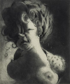 Social Climber, ritratto in calcografia e mezzatinta su carta di Lisa Yuskavage, anni '90