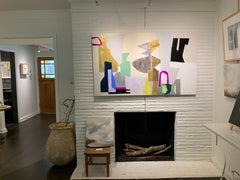 Libertine by Lisa Zager, Horizontal Mid Century Oil on Canvas Abstract Painting