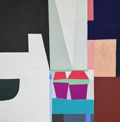The Plan by Lisa Zager, Square Mid Century Acrylic Abstract Painting