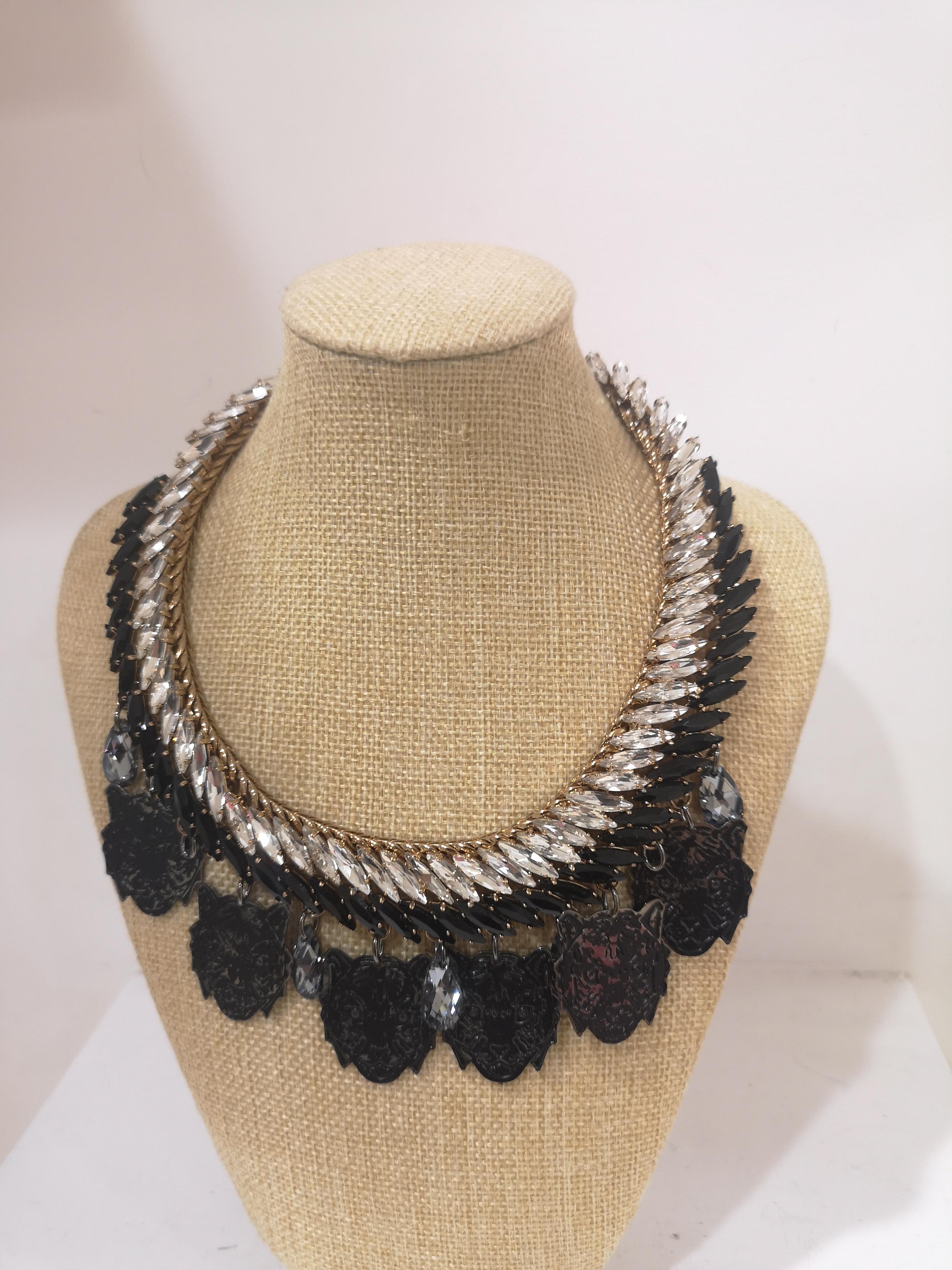 Women's LisaC Black tigers swarovski stones necklace