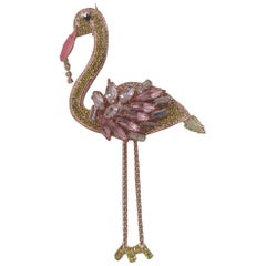 LisaC multicoloured swarovski stones flamingo brooch