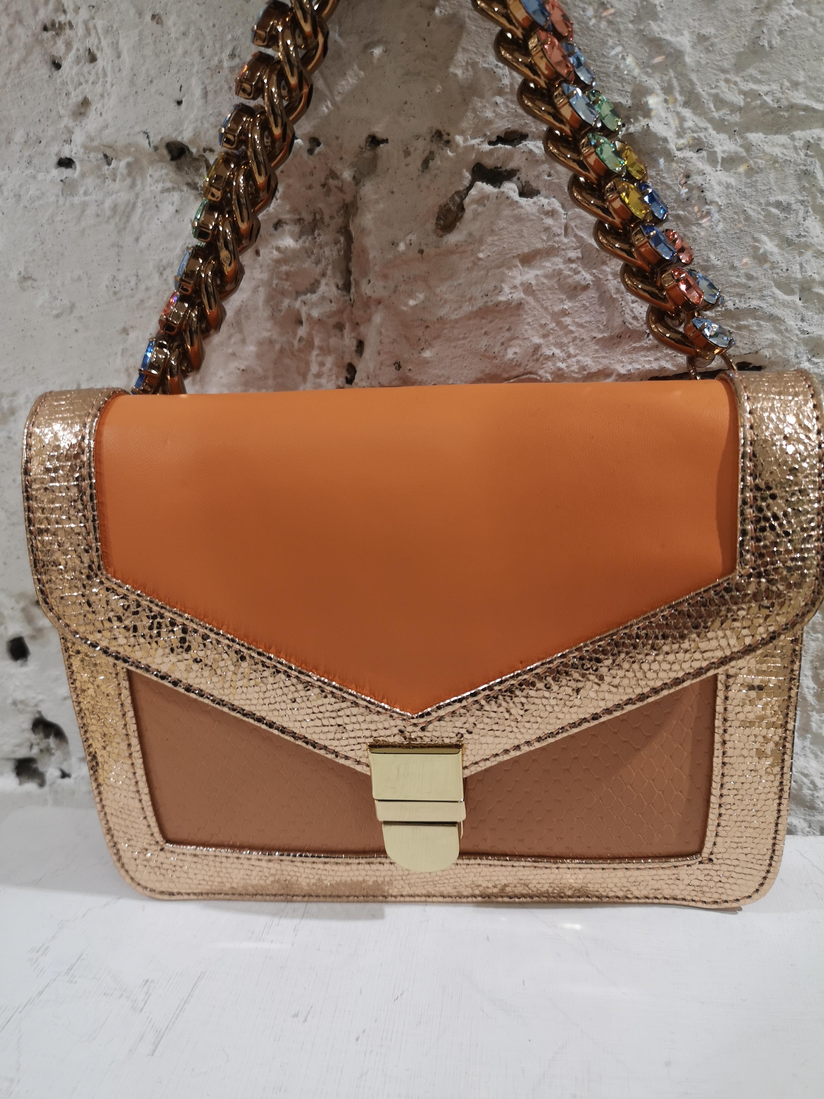 LisaC orange textile and leather shoulder handbag 7