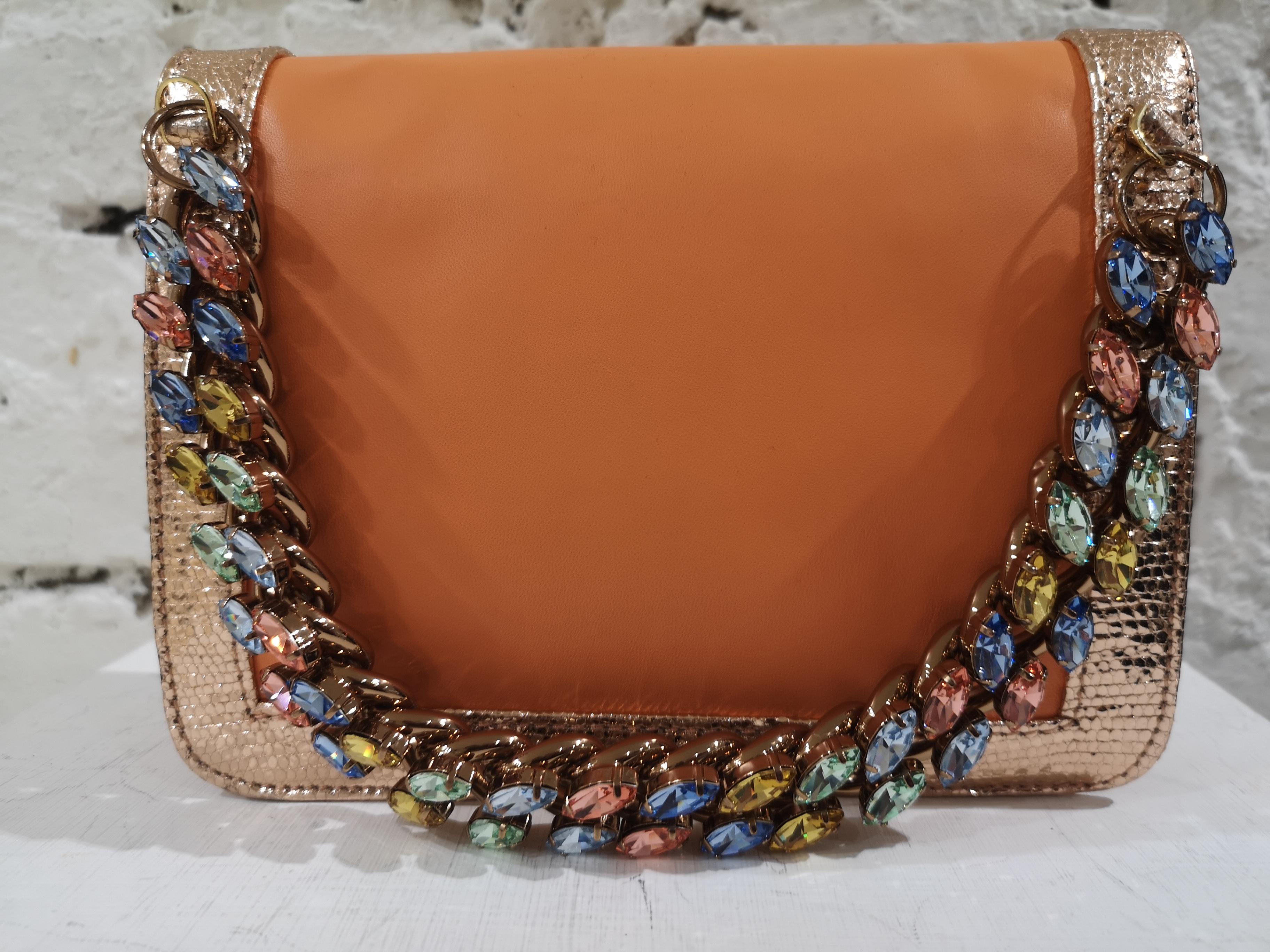 Women's LisaC orange textile and leather shoulder handbag