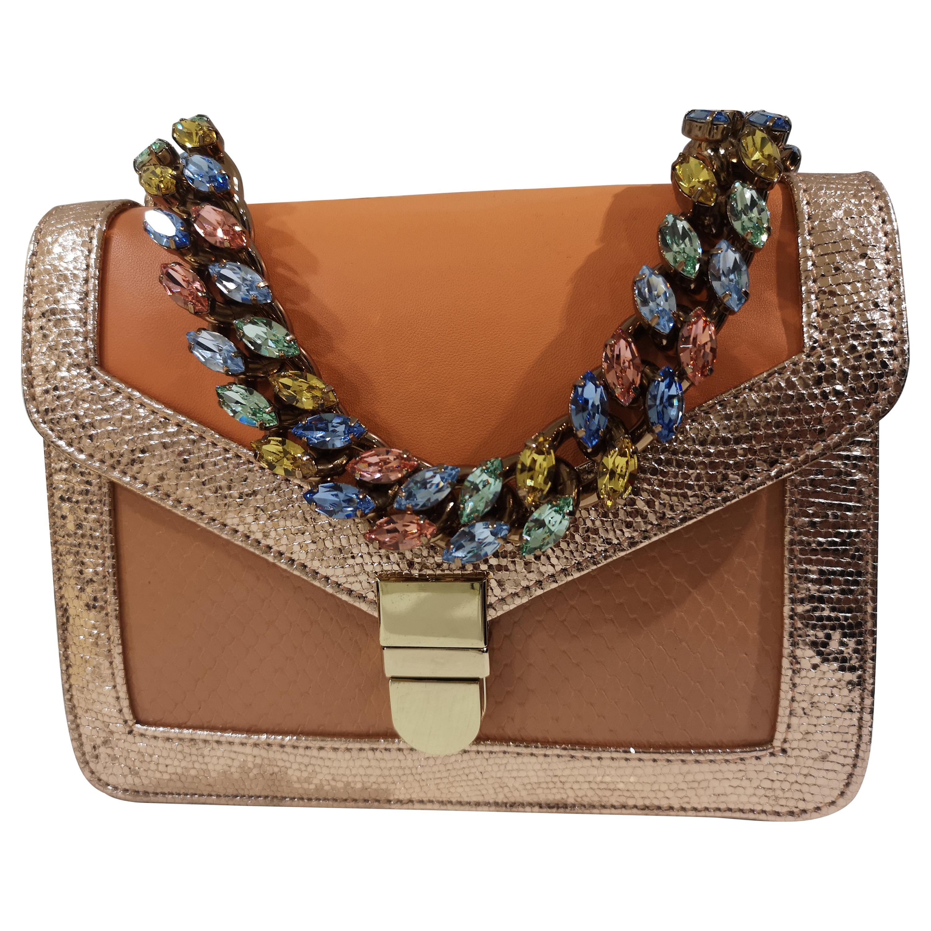LisaC orange textile and leather shoulder handbag