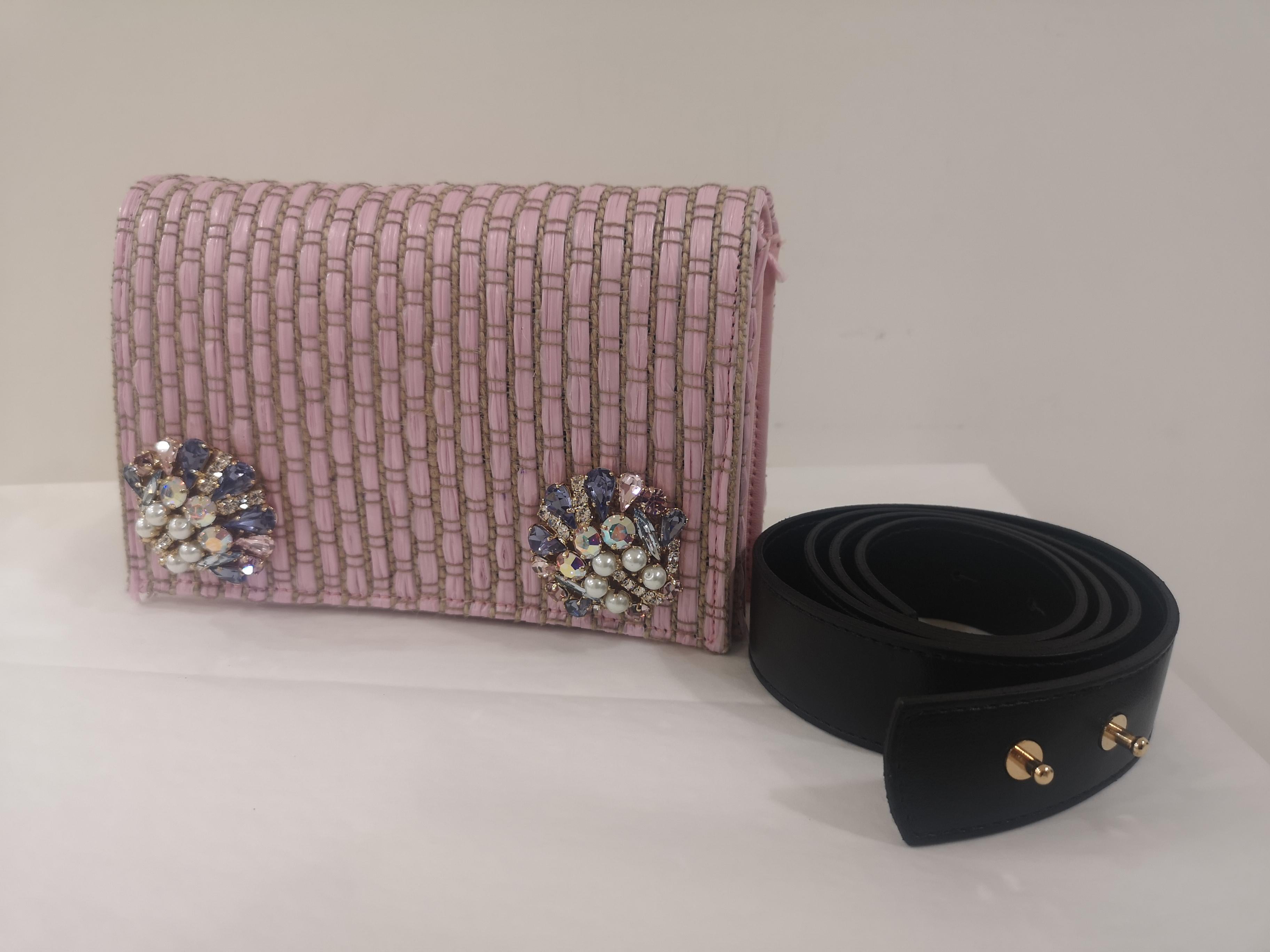 LisaC pink rafia swarovski Shoulder bag / Fanny pack 4