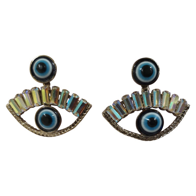 LisaC Swarovski eye earrings For Sale at 1stDibs