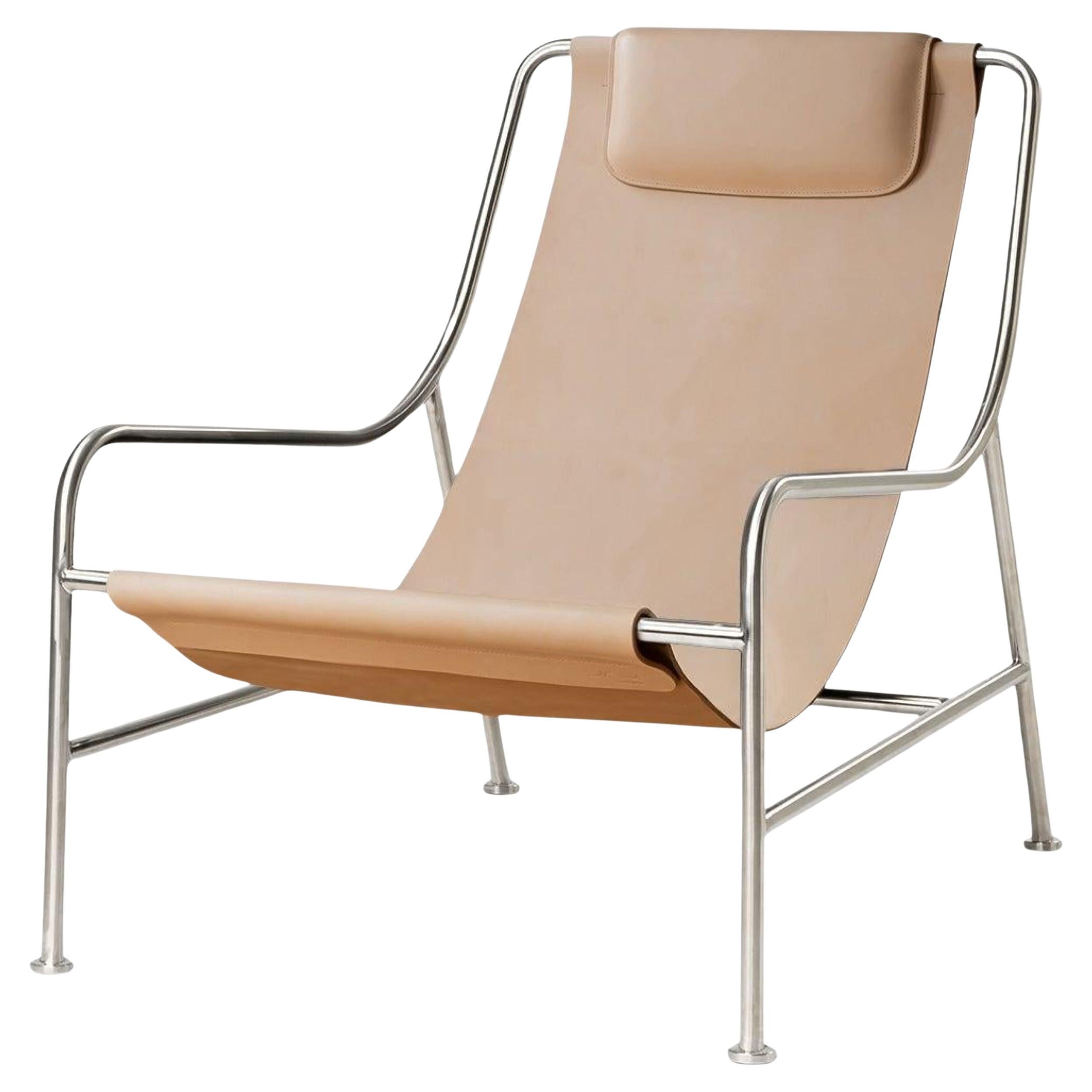 LISBOA - Chaise longue en acier inoxydable poli avec finition textile