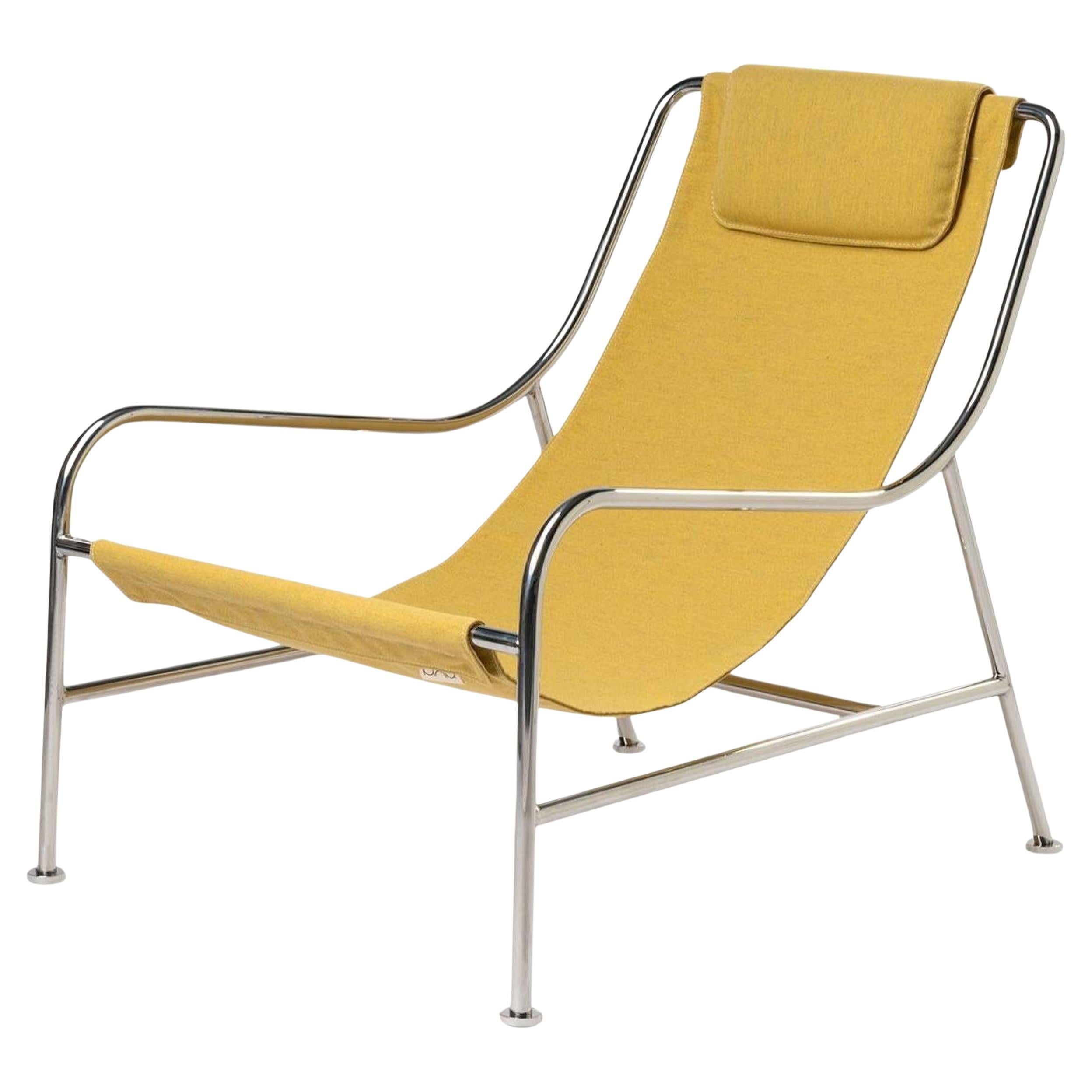 LISBOA - Loungesessel aus poliertem Edelstahl mit Textiloberfläche