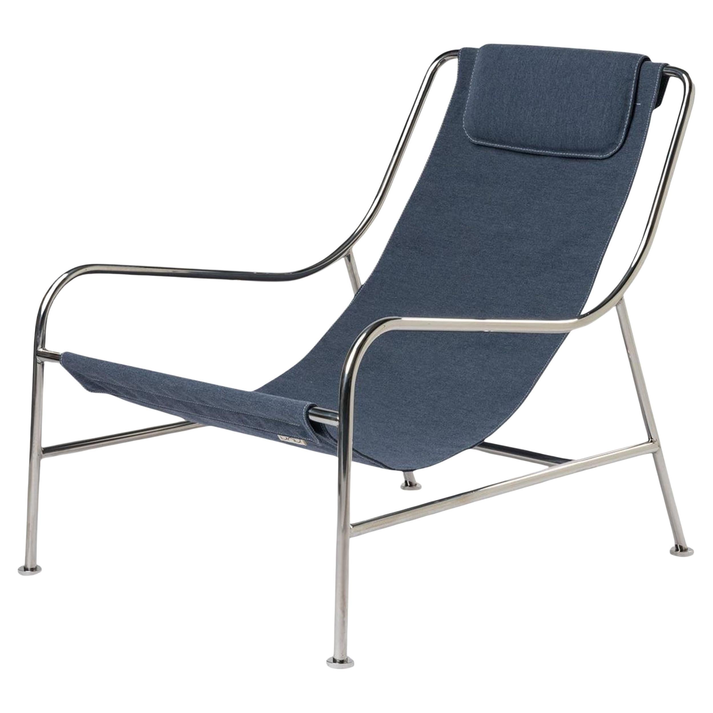 LISBOA - Chaise longue en acier inoxydable poli avec finition textile