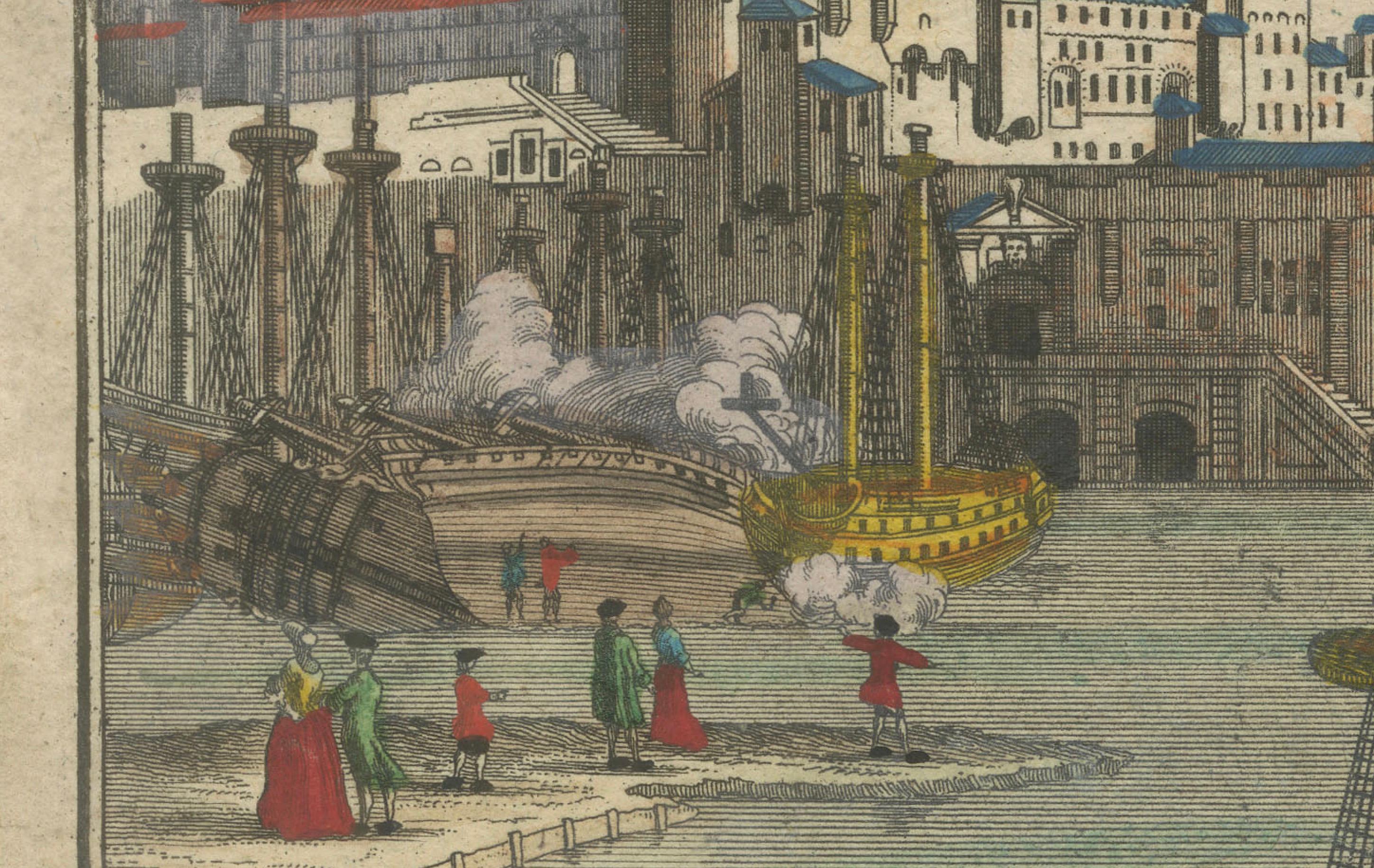 Hafenansicht von Lissabon - Optischer Druck des Hafens und des Flusses Tejo um 1780 (Europäisch) im Angebot