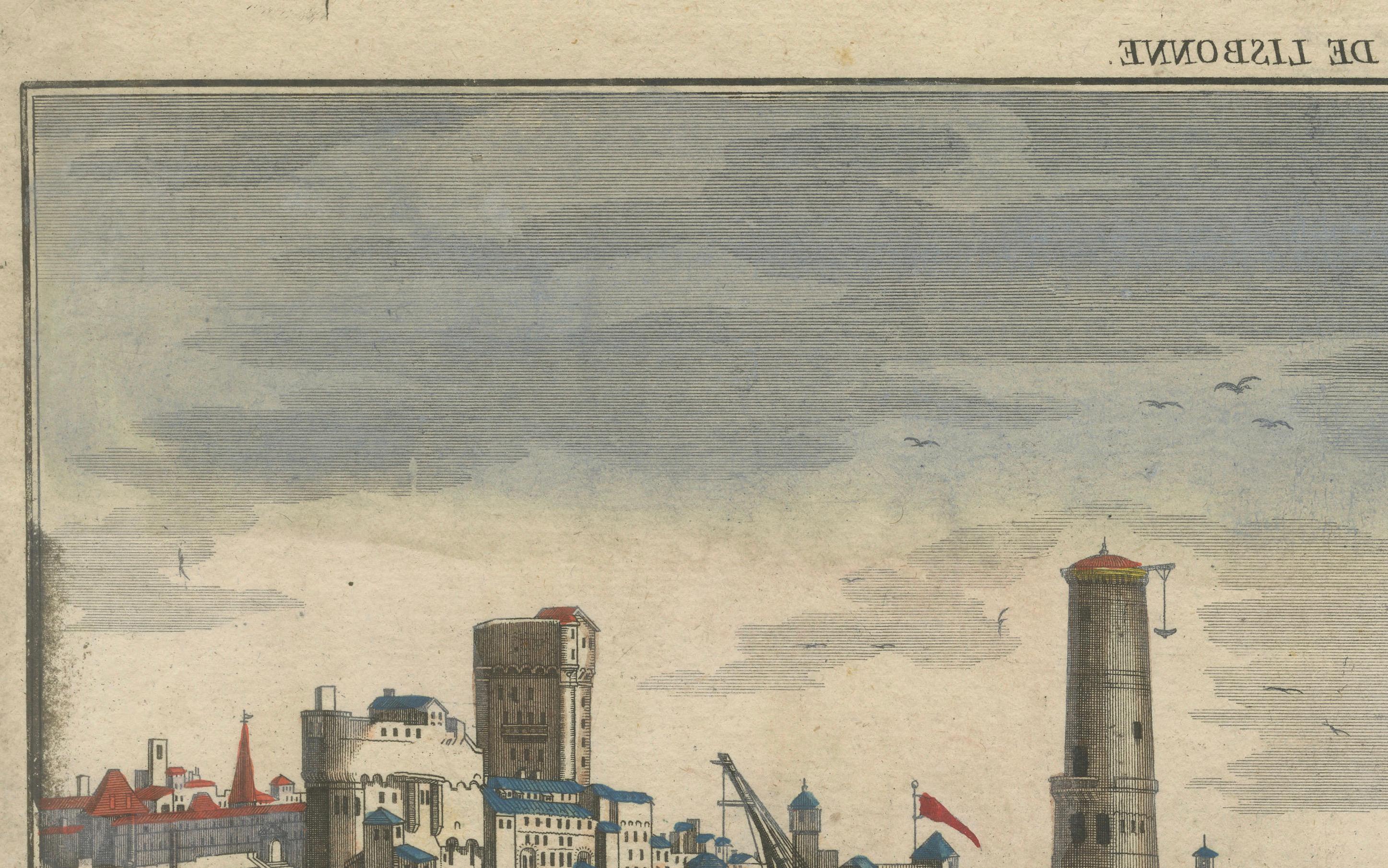 Hafenansicht von Lissabon - Optischer Druck des Hafens und des Flusses Tejo um 1780 (Graviert) im Angebot
