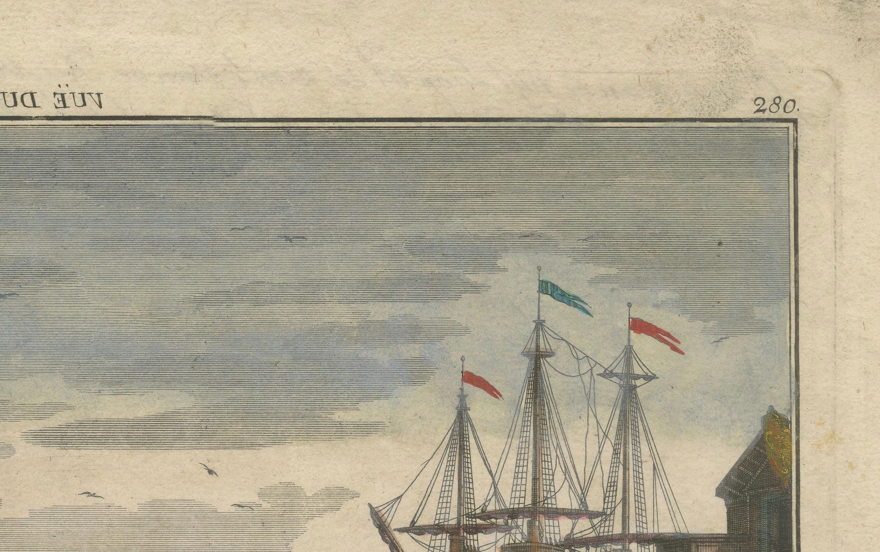 Hafenansicht von Lissabon - Optischer Druck des Hafens und des Flusses Tejo um 1780 im Zustand „Gut“ im Angebot in Langweer, NL