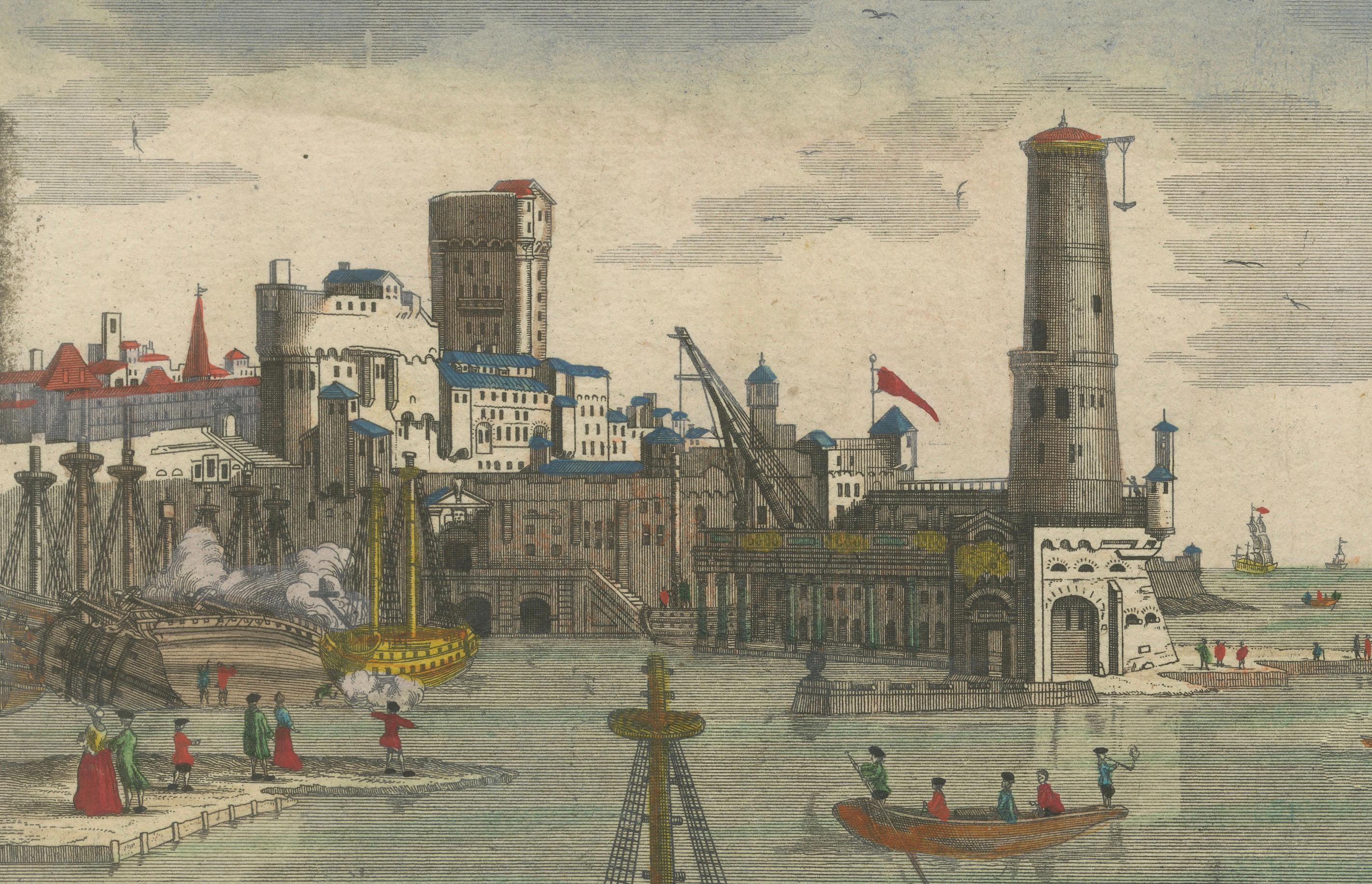 Hafenansicht von Lissabon - Optischer Druck des Hafens und des Flusses Tejo um 1780 im Angebot 1