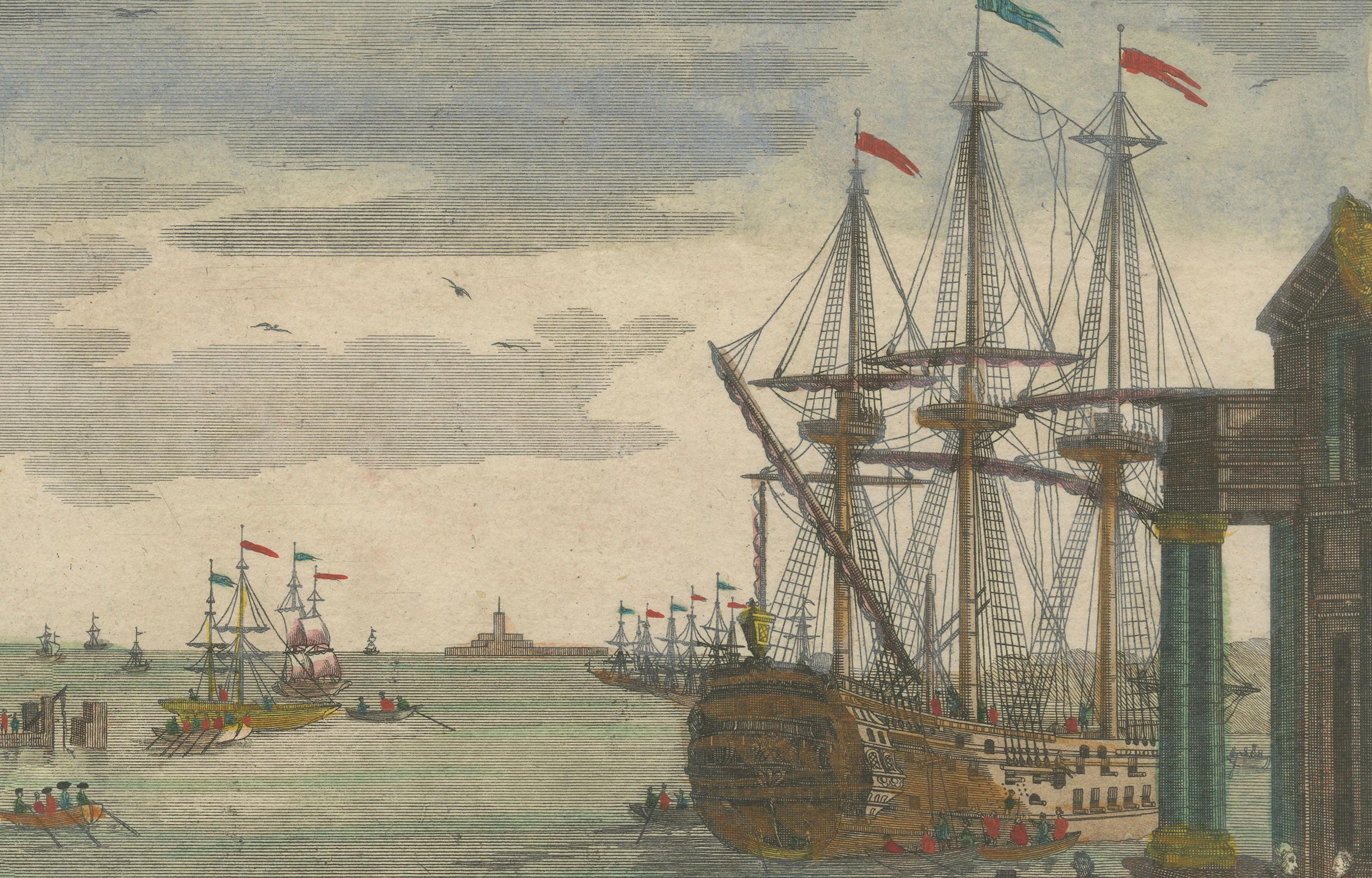 Hafenansicht von Lissabon - Optischer Druck des Hafens und des Flusses Tejo um 1780 im Angebot 2