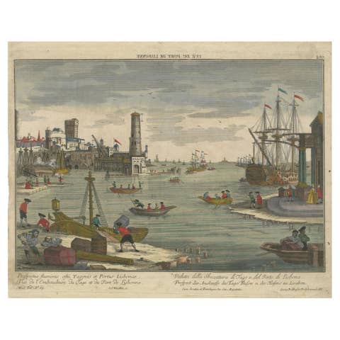 Lisbon Harbour View – Optical Print of Port and Tagus River c.1780
