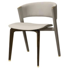 Lisbona Chair by Hessentia Upholstered in Off-White Leather with Wooden Legs