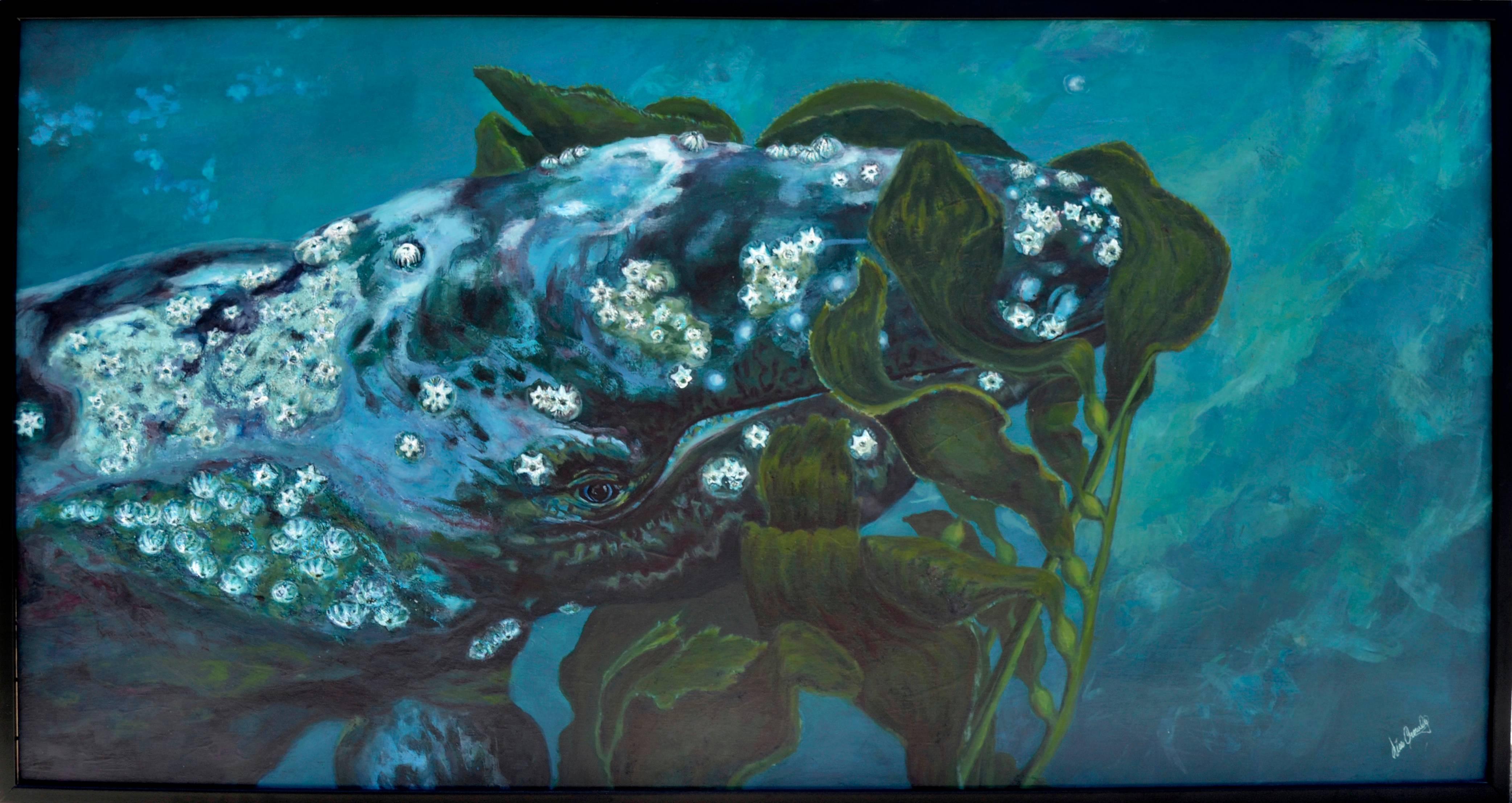 Lise Lang Crowley Landscape Painting - Grey Whale Eating Kelp 