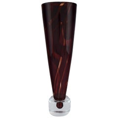 Liselotte Henriksen for Pukeberg, Large Unique Vase in Dark Red and Clear Glass
