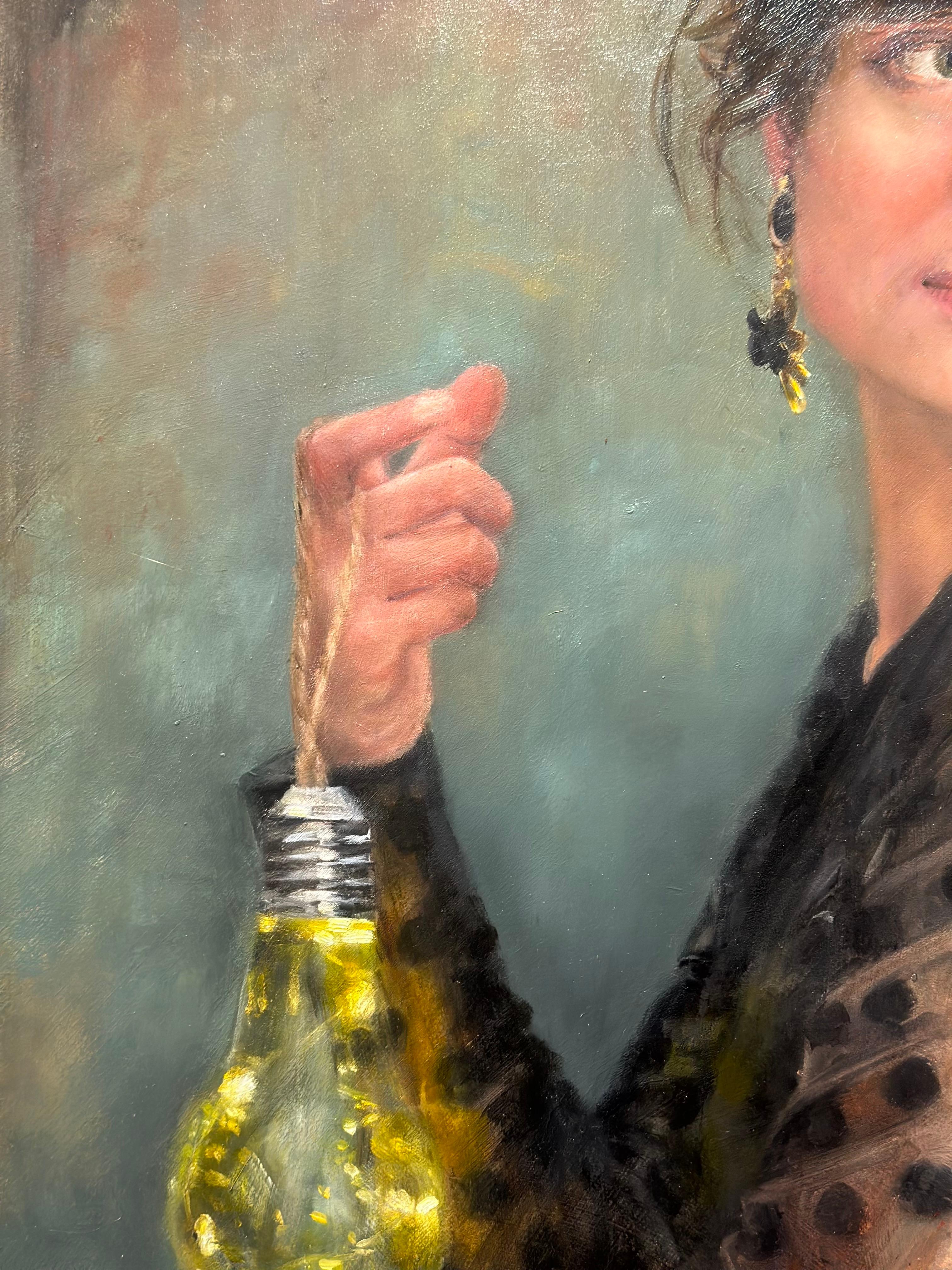 Dance me to the end of love- 21st Century Romantic painting- a girl with lantern - Contemporary Painting by Liseth Visser