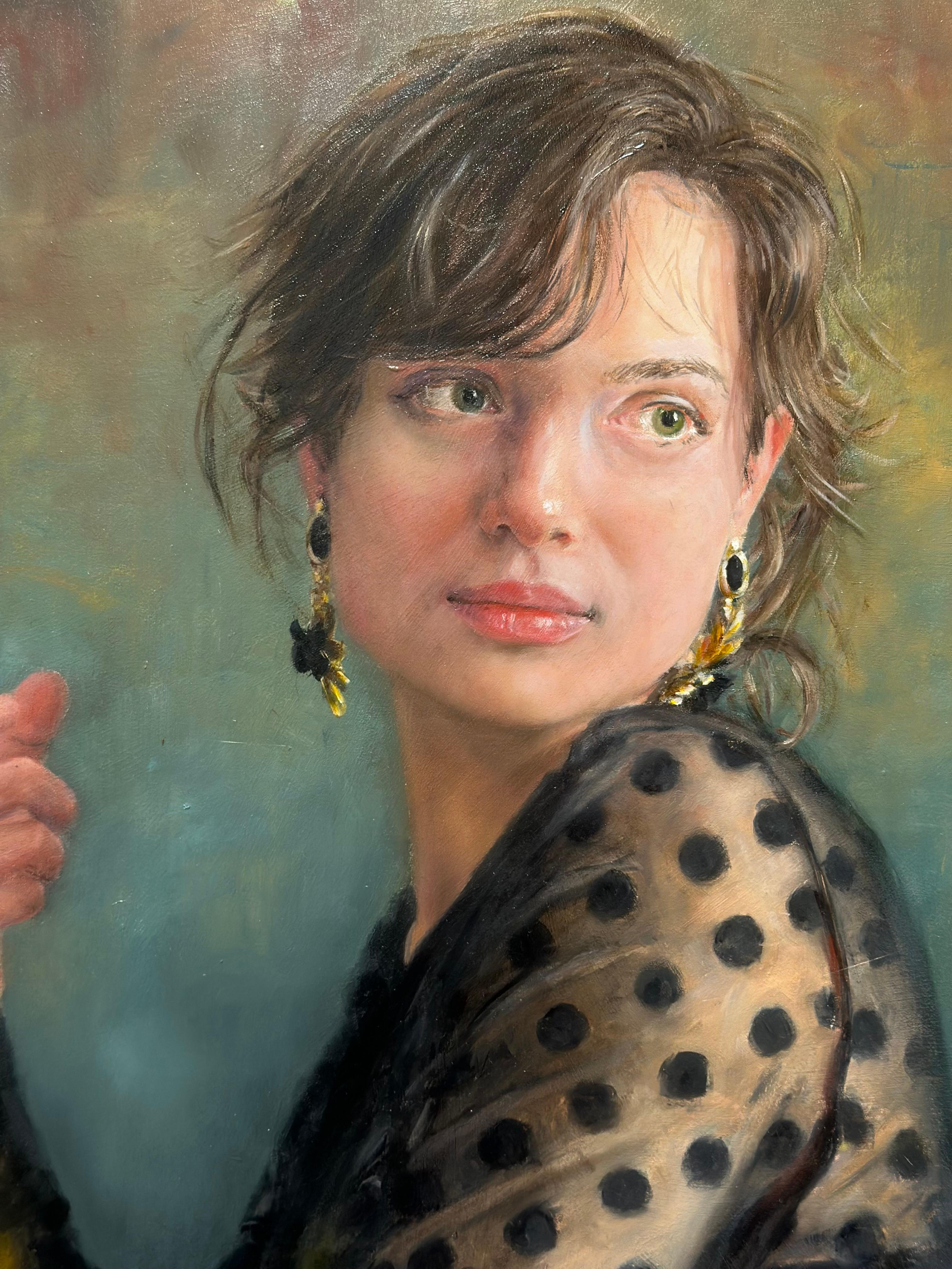 Liseth Visser
Tanz mich bis zum Ende der Liebe
80 x 60 cm
(Der Rahmen wird mitgeliefert, gerahmt 85 x 75 cm)
Ölgemälde auf Holzplatte

Die niederländische Künstlerin Liseth Visser ist keine Unbekannte in der Welt der Porträts. In der Vergangenheit