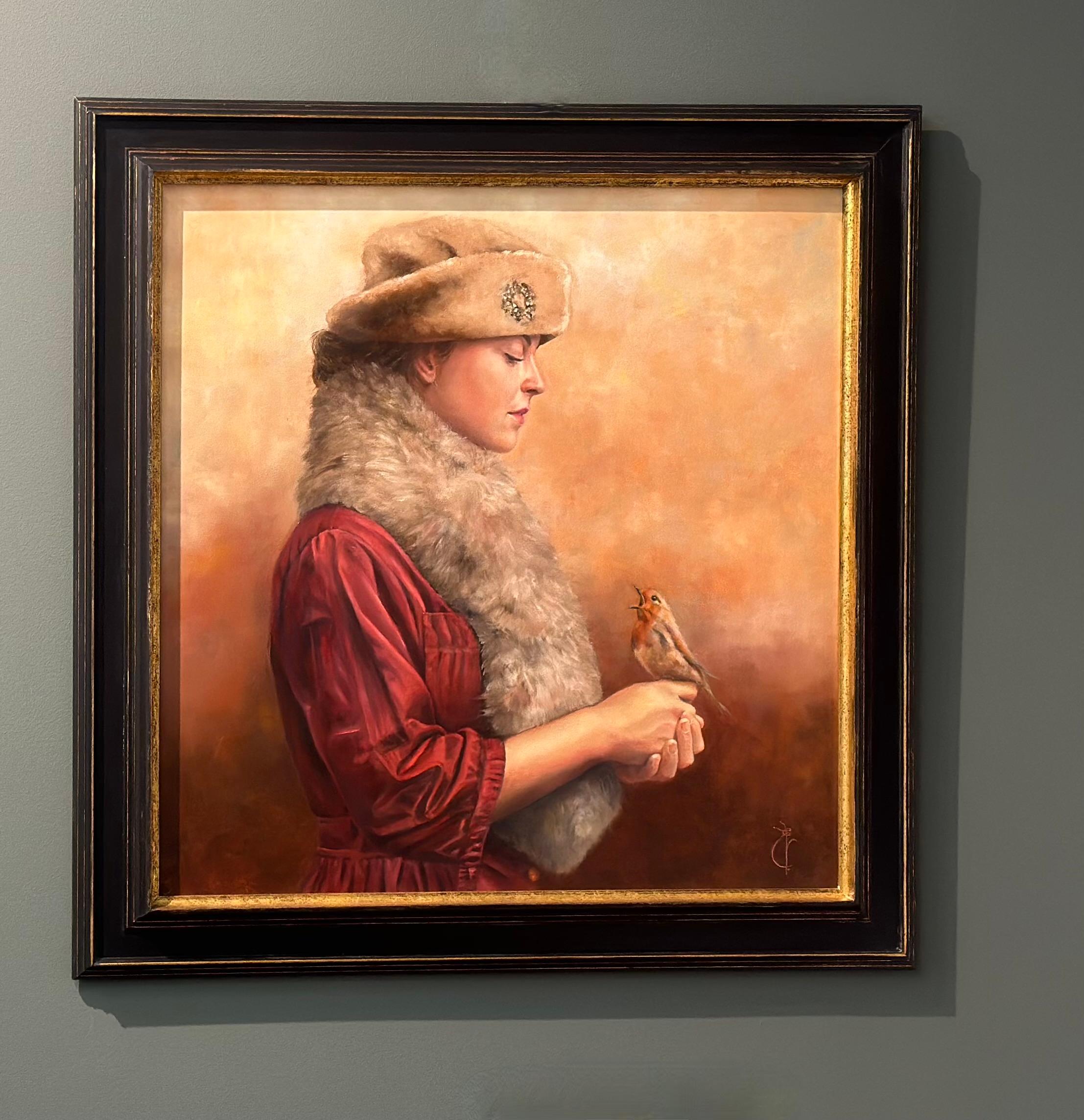 Fill my Heart with Song- Romantisches Gemälde eines Mädchens mit einem Robinien aus dem 21. Jahrhundert – Painting von Liseth Visser