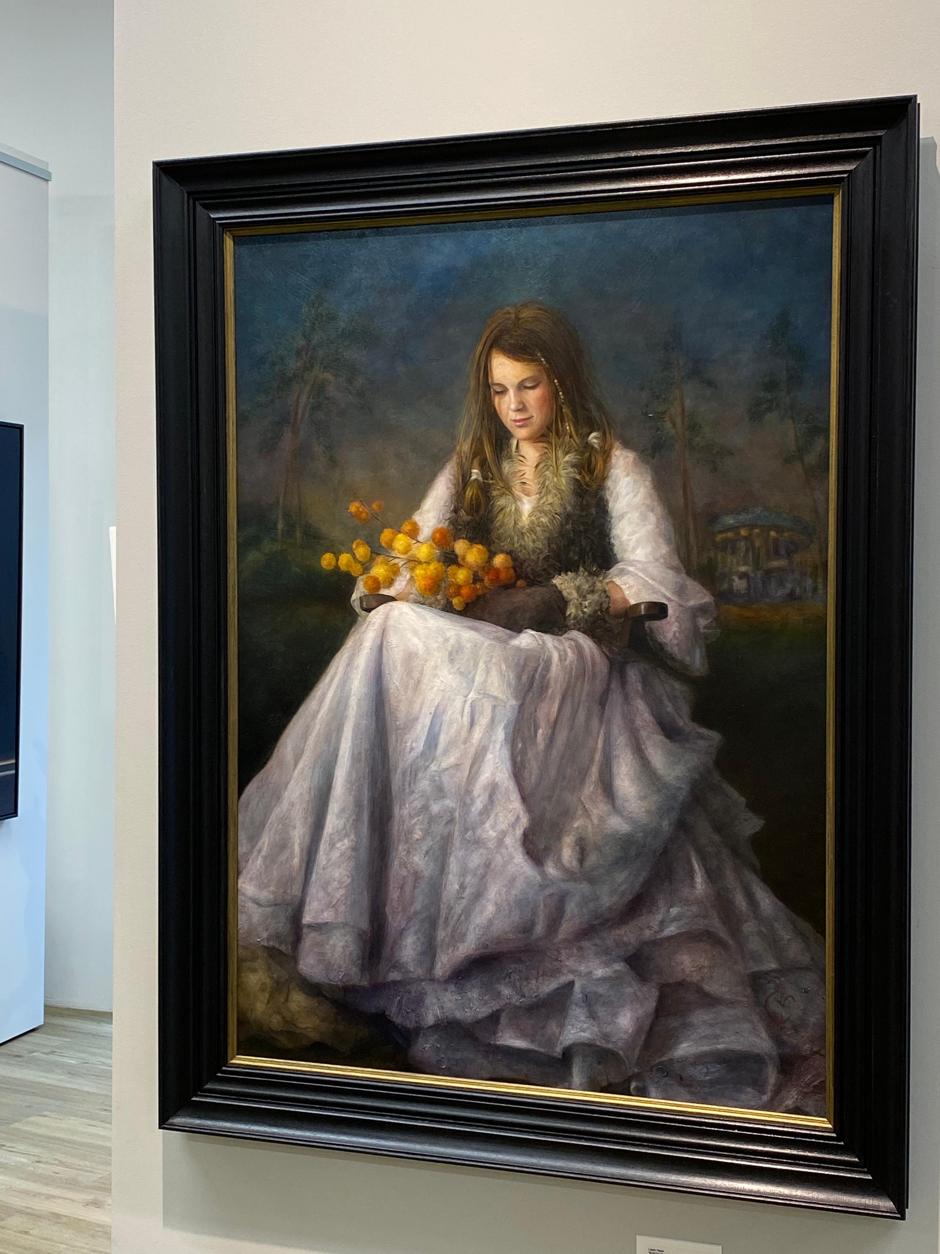 Nostalgia – niederländisches Porträtgemälde eines Mädchens mit Laternenpflanzen, 21. Jahrhundert – Painting von Liseth Visser