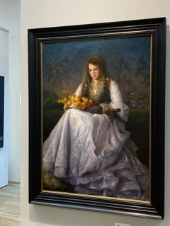 Nostalgia- 21st Century Dutch Portrait Painting of a Girl with Lantern Plants