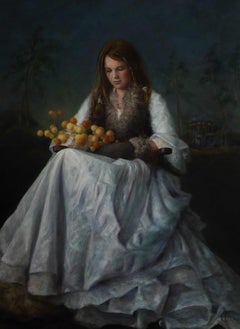 Nostalgia- 21st Century Dutch Portrait Painting of a Girl with Lantern Plants