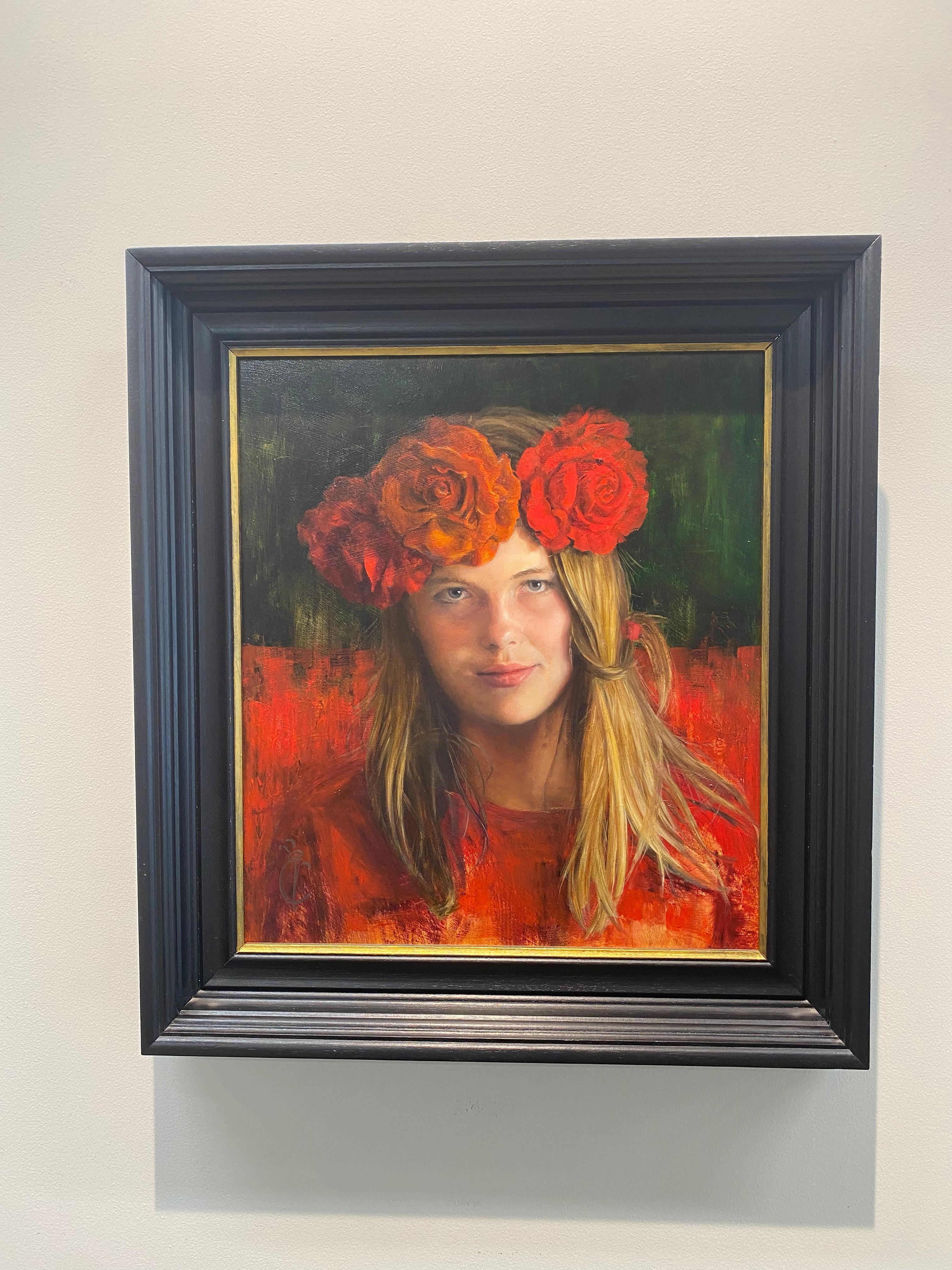 Rosen sind rot & Violett sind blau- holländisches Porträtgemälde eines Mädchens aus dem 21. Jahrhundert (Zeitgenössisch), Painting, von Liseth Visser