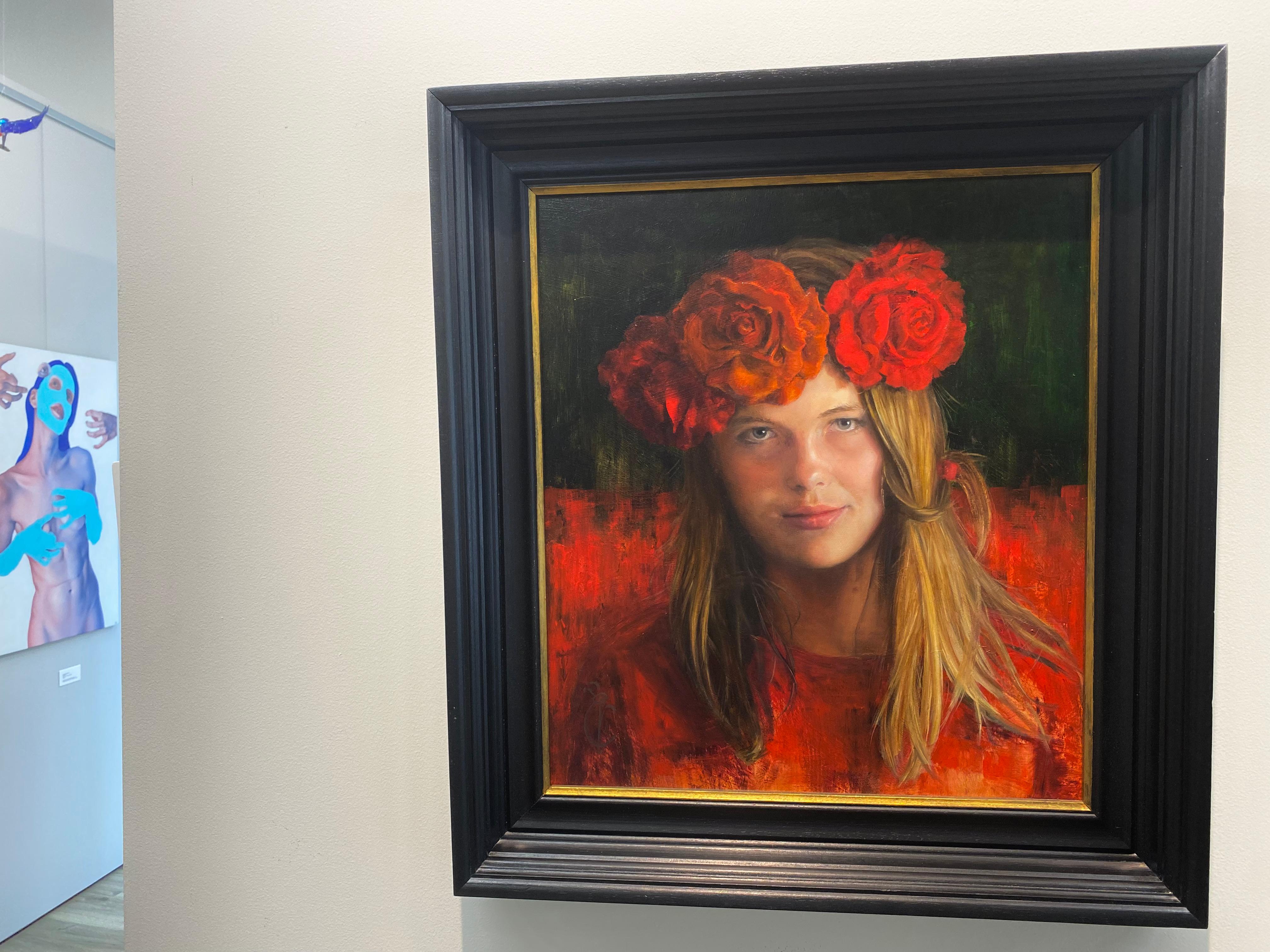 Rosen sind rot & Violett sind blau- holländisches Porträtgemälde eines Mädchens aus dem 21. Jahrhundert (Schwarz), Portrait Painting, von Liseth Visser