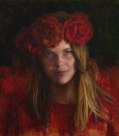 Roses are Red & Violets are Blue- 21st Century Dutch Portrait Painting of a Girl