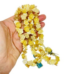 Lisner made in Germany vintage gold tone art glass flower designer necklace