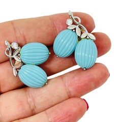 LISNER pendientes de plata de imitación turquesa con brillantitos de diseño, firmados vintage