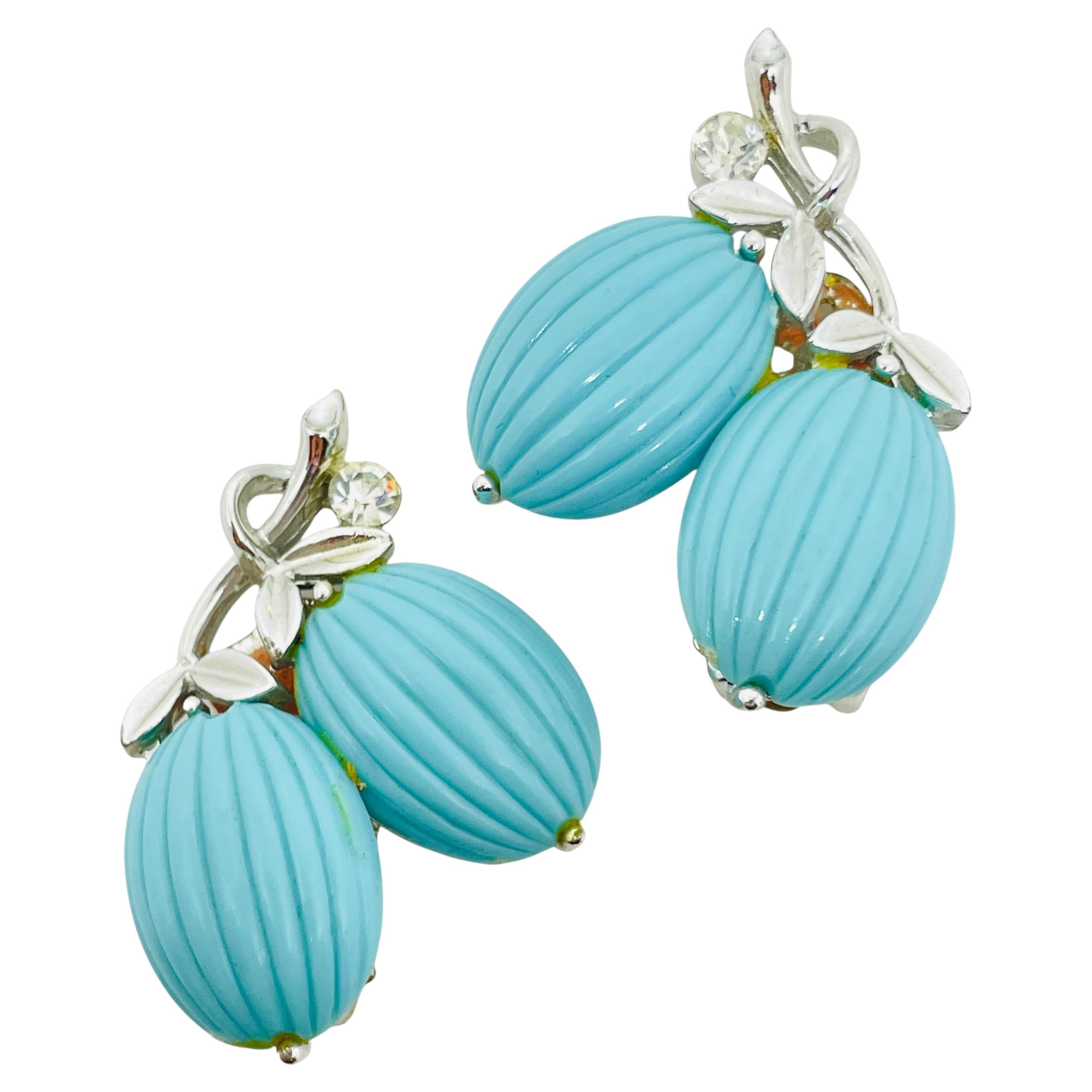 LISNER pendientes de plata de imitación turquesa con brillantitos de diseño, firmados vintage en venta