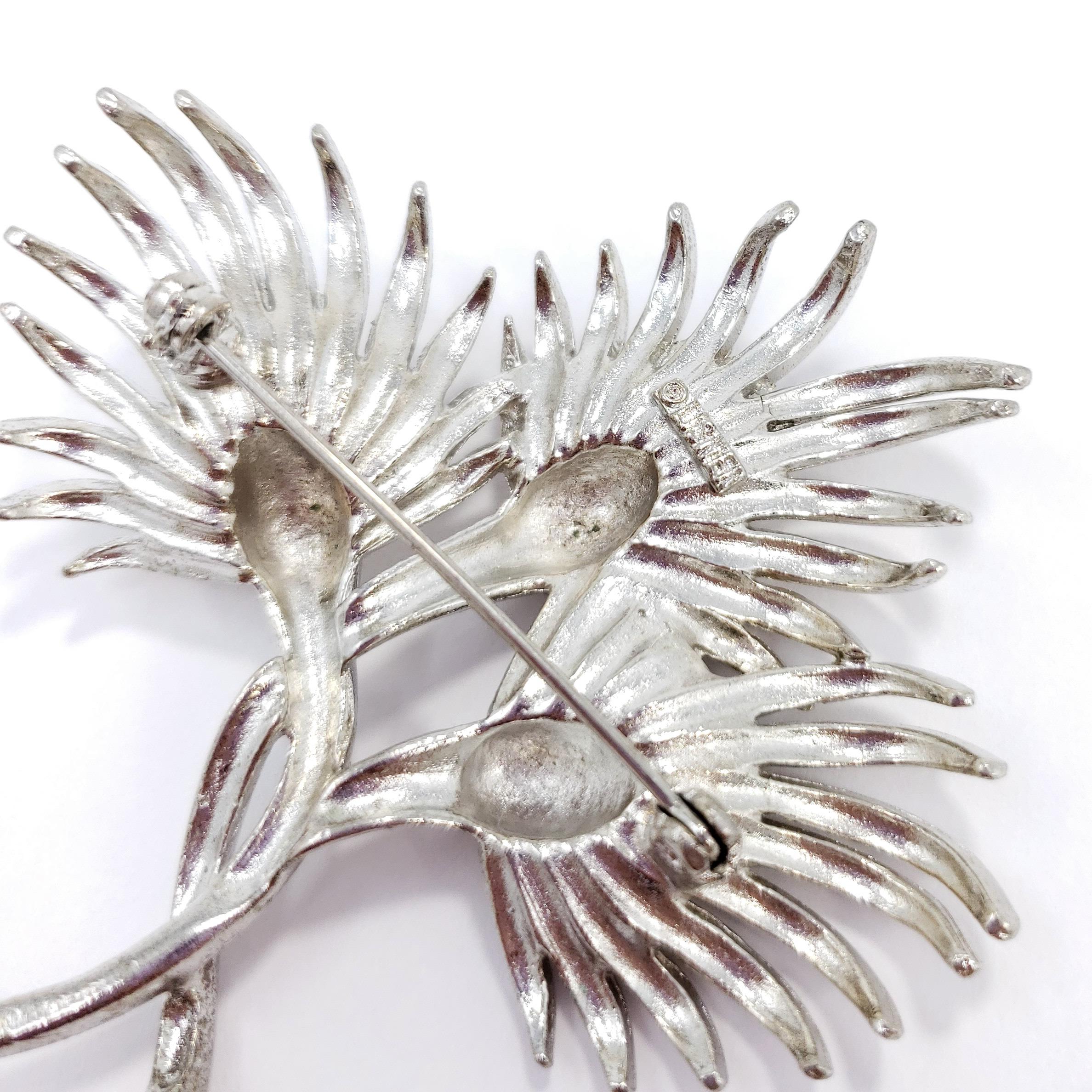 Retro Lisner Silver Three Flower Bouquet Pin Brooch, Early 1900s Vintage For Sale