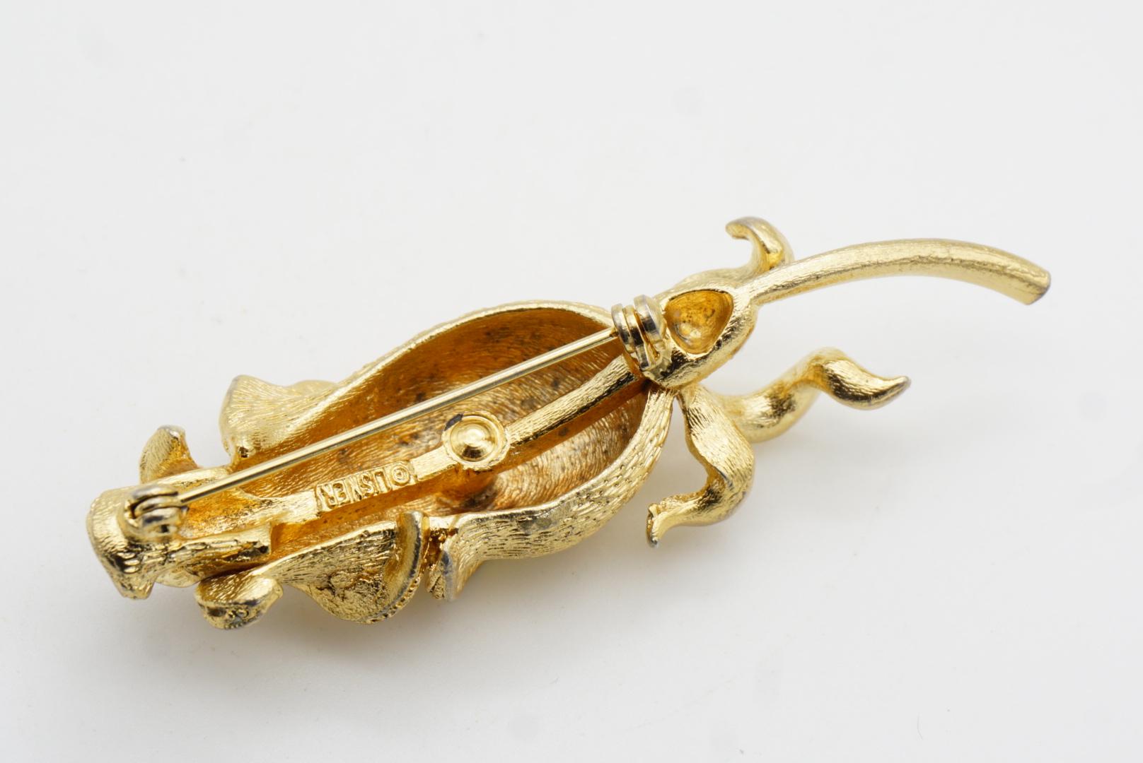 Lisner Vintage 1950s Textured Vivid Large Long Rose Leaf Flower Chunky Brooch For Sale 6
