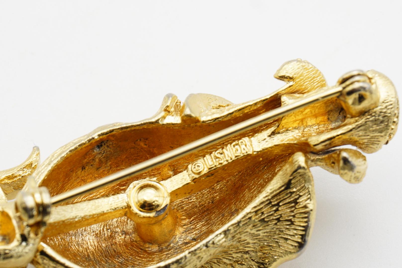 Lisner Vintage 1950s Textured Vivid Large Long Rose Leaf Flower Chunky Brooch For Sale 7