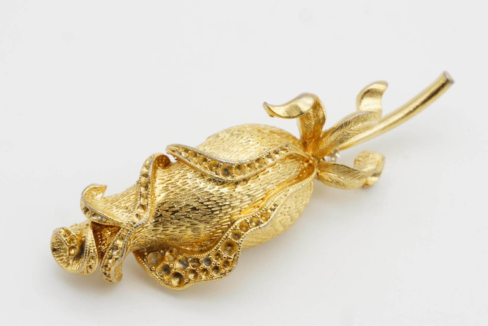 Lisner Vintage 1950s Textured Vivid Large Long Rose Leaf Flower Chunky Brooch For Sale 8