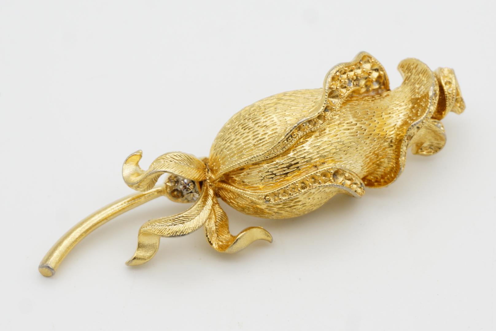 Lisner Vintage 1950s Textured Vivid Large Long Rose Leaf Flower Chunky Brooch For Sale 2