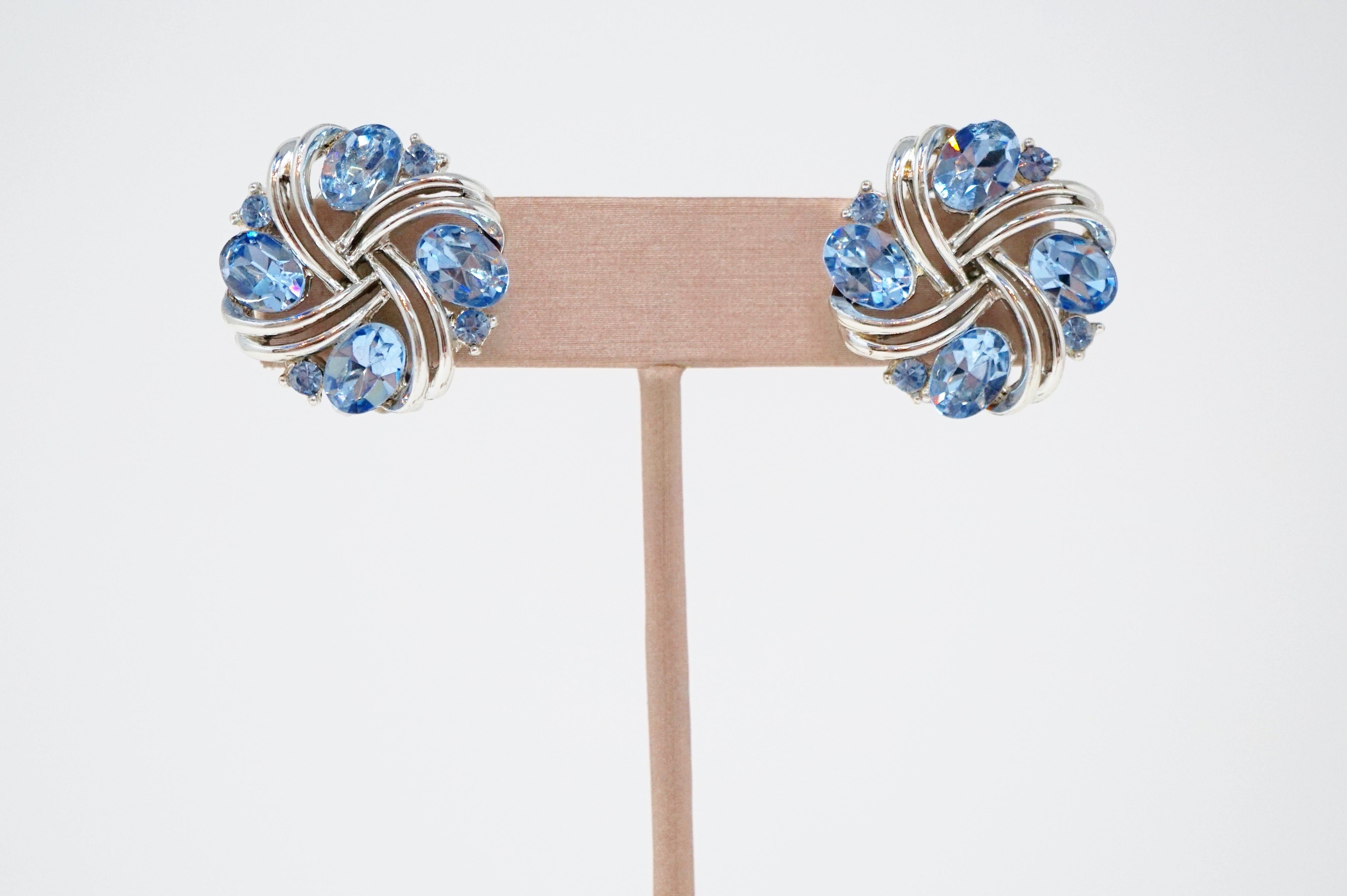 Lisner Vintage Baby Blue Crystal Earrings, circa 1955 4