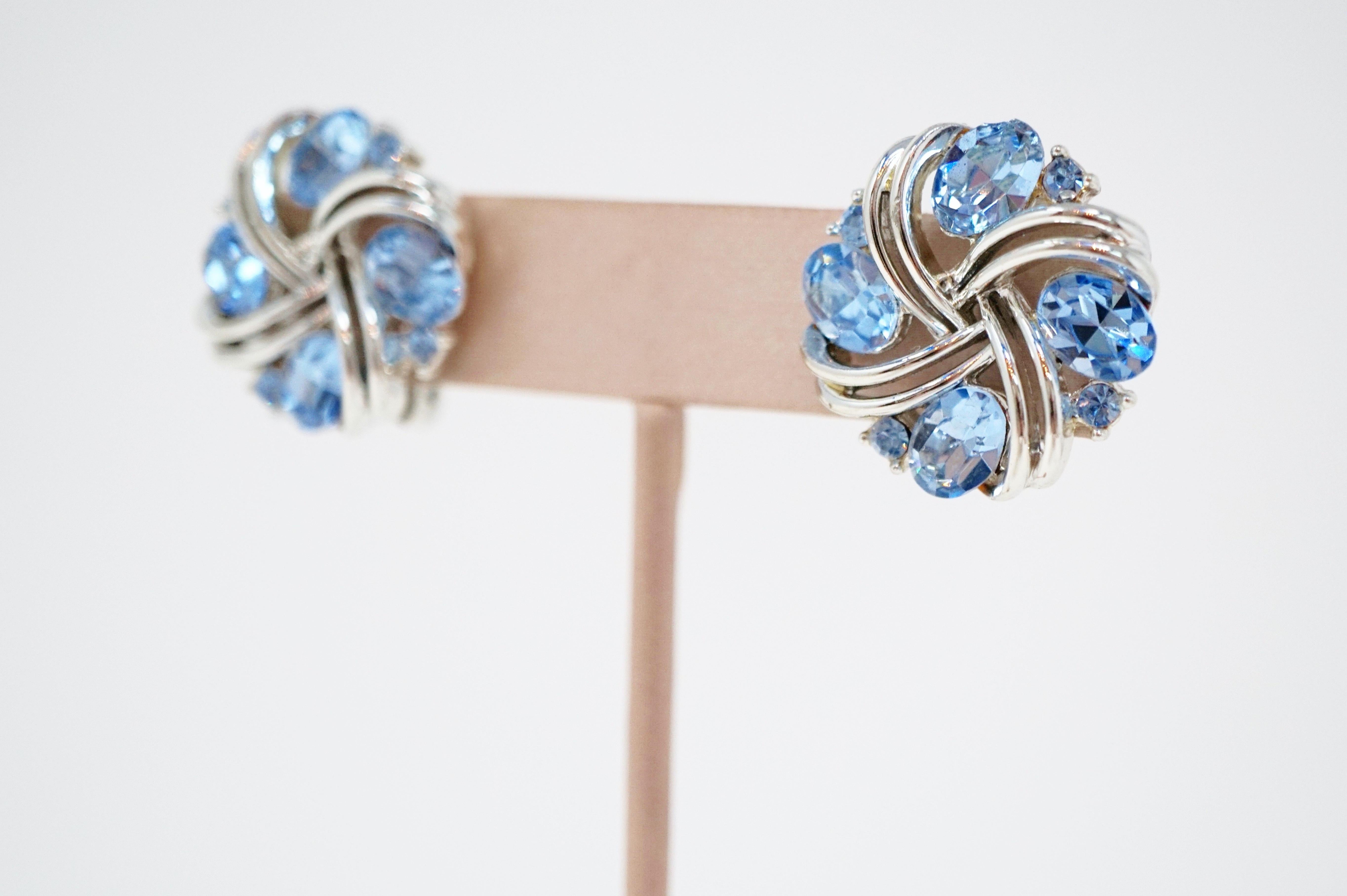 Lisner Vintage Baby Blue Crystal Earrings, circa 1955 5