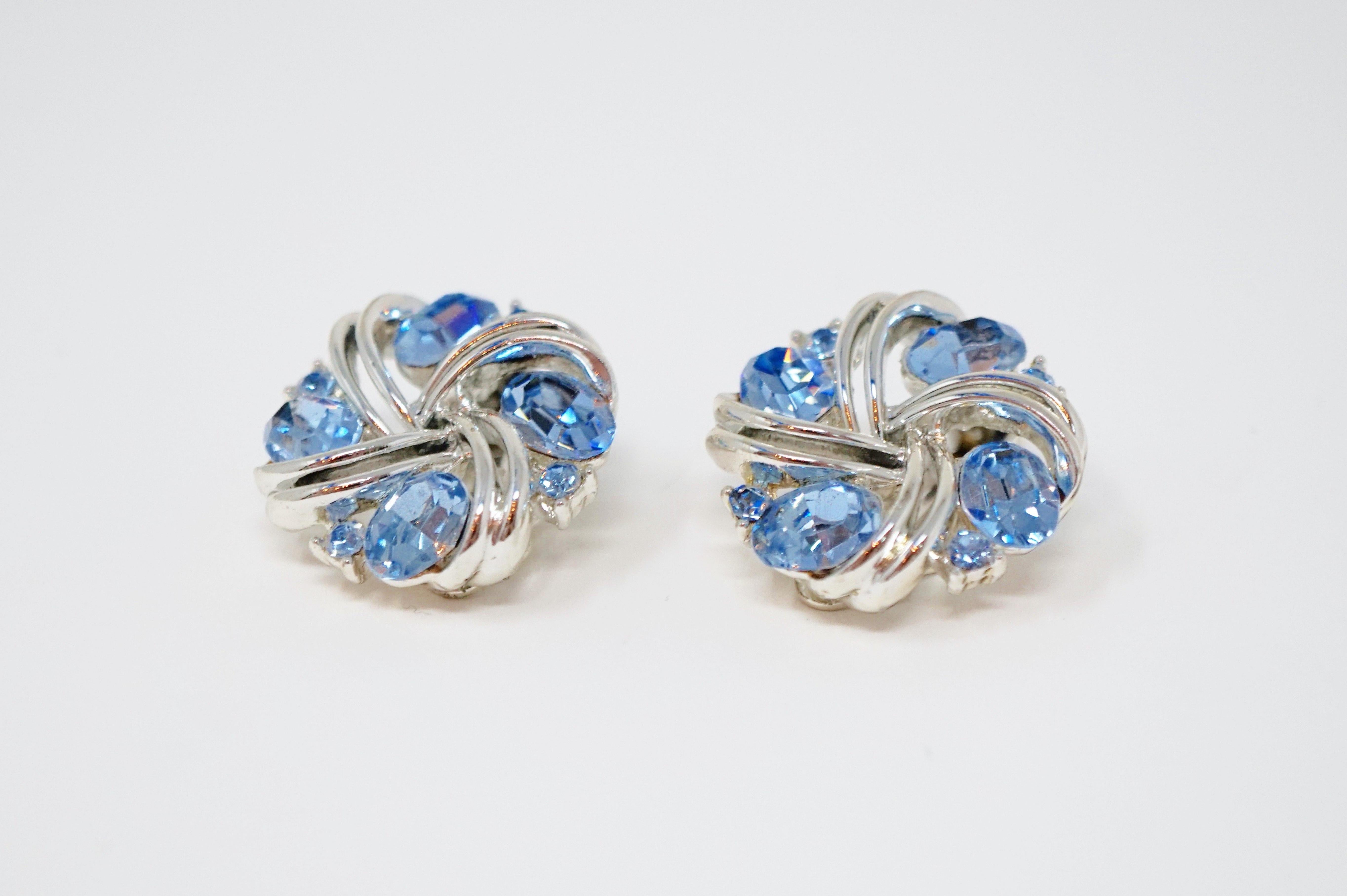 Lisner Vintage Baby Blue Crystal Earrings, circa 1955 In Excellent Condition In McKinney, TX