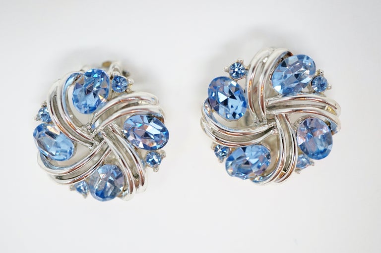 Lisner Vintage Baby Blue Crystal Earrings, circa 1955 at 1stDibs