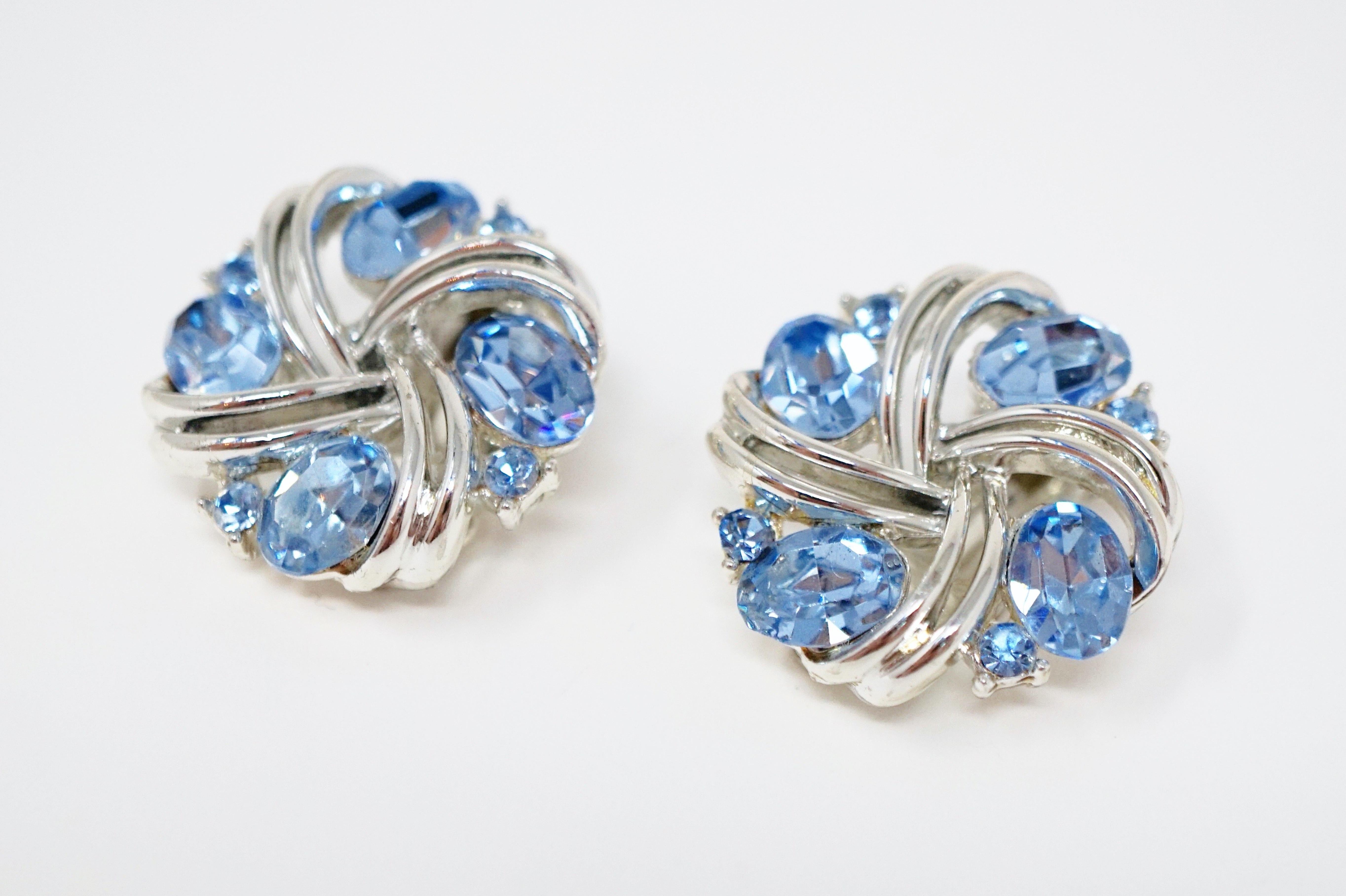 Lisner Vintage Baby Blue Crystal Earrings, circa 1955 1