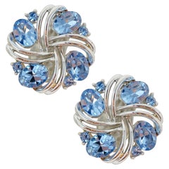 Lisner Vintage Baby Blue Crystal Earrings, circa 1955