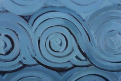 „Blue Spiral Abstraction“, 1956, abstraktes Ölgemälde im Mid-Century-Modern-Stil